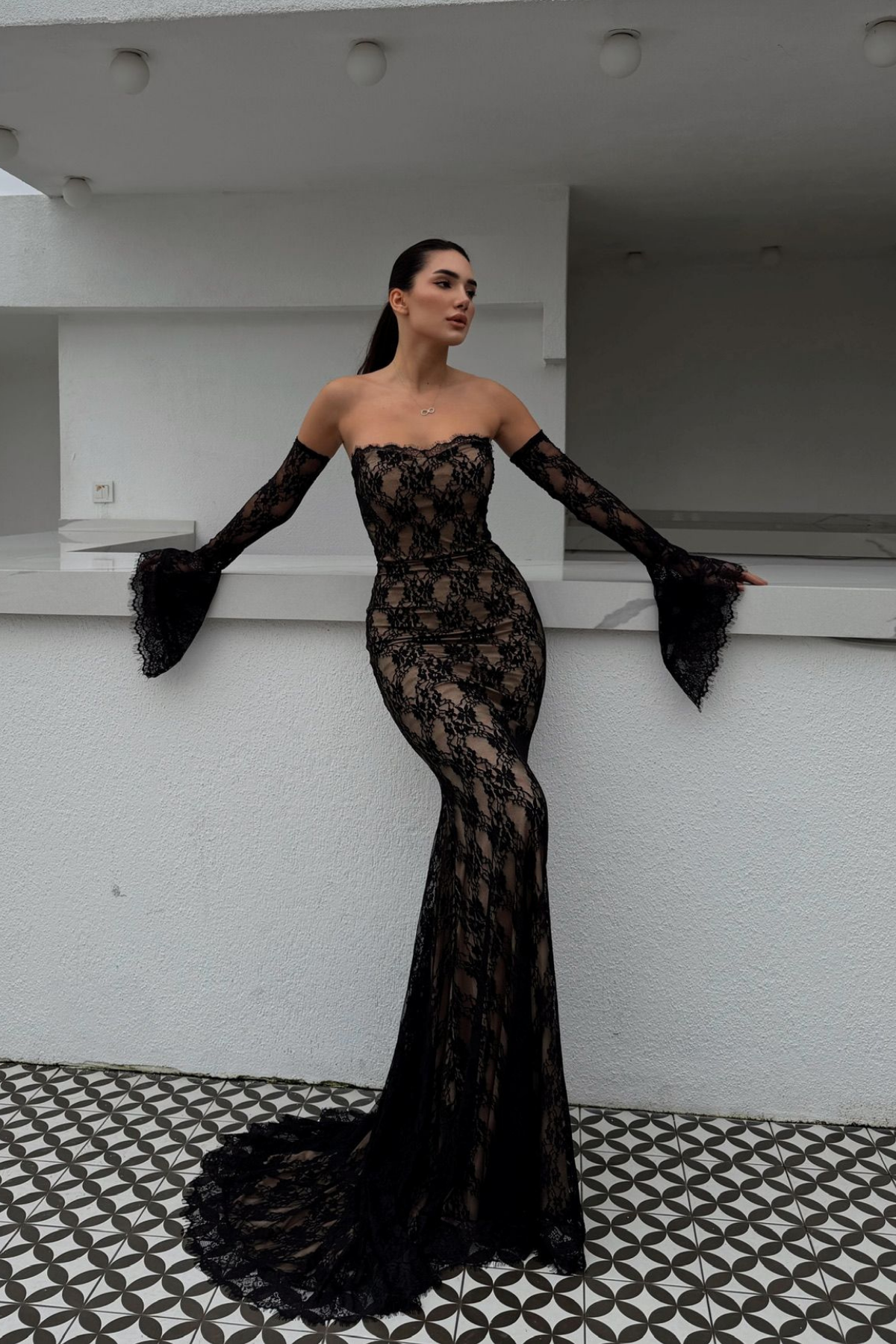 Violetta Güpür Balık Tasarım Abiye 84629 SİYAH