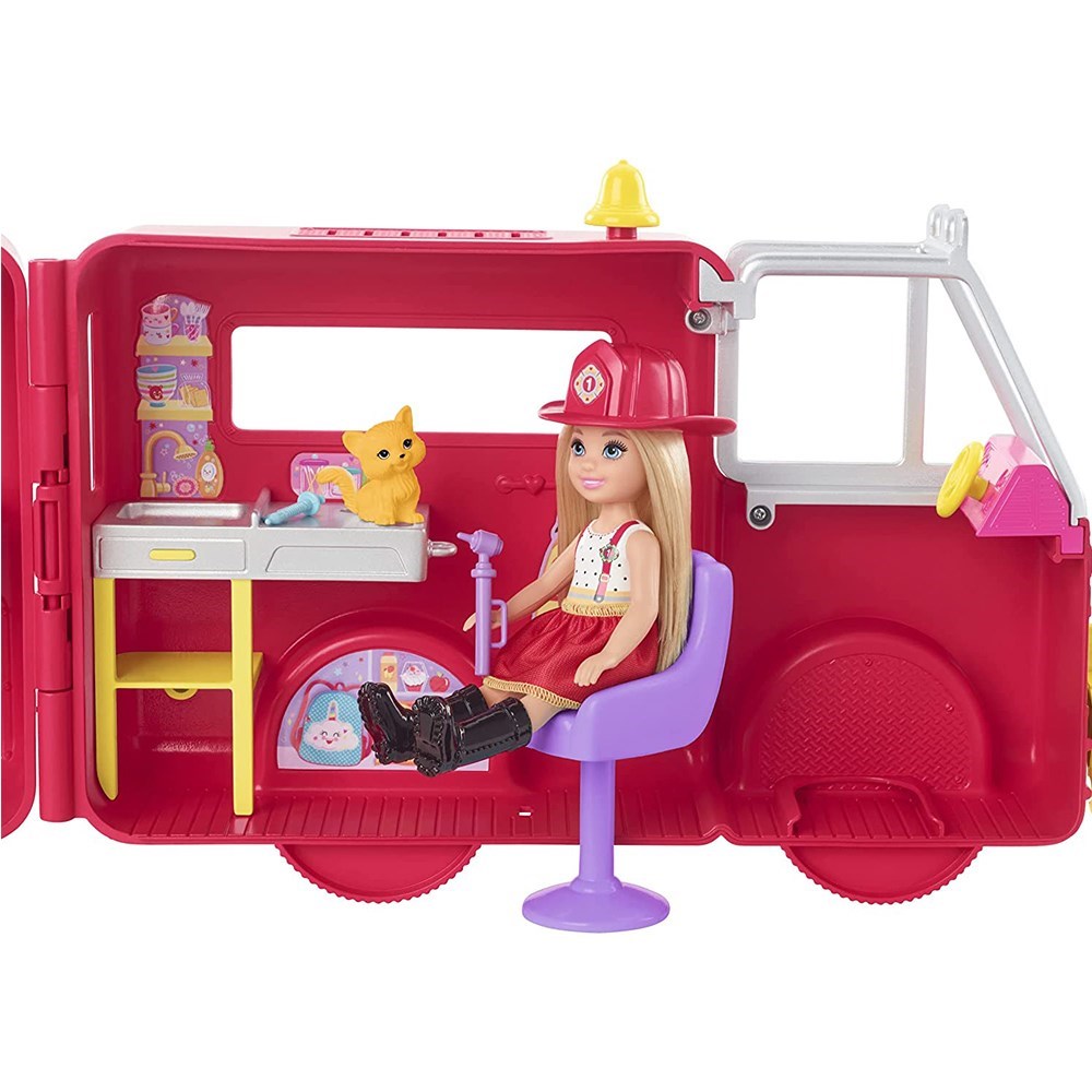Barbie Chelsea İtfaiye Aracı Oyun Seti, Chelsea Bebek (6 inç), Katlanabilir İtfaiyeci-Kız Oyun Setleri
