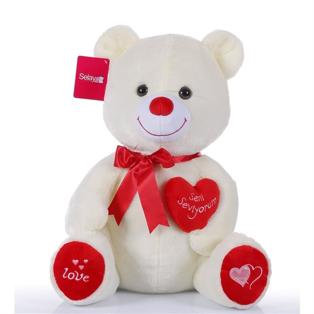 Selay Peluş Kalpli Ayıcık Sevgiliye Hediye Oyuncak Ayı 46 Cm-Peluş Oyuncaklar