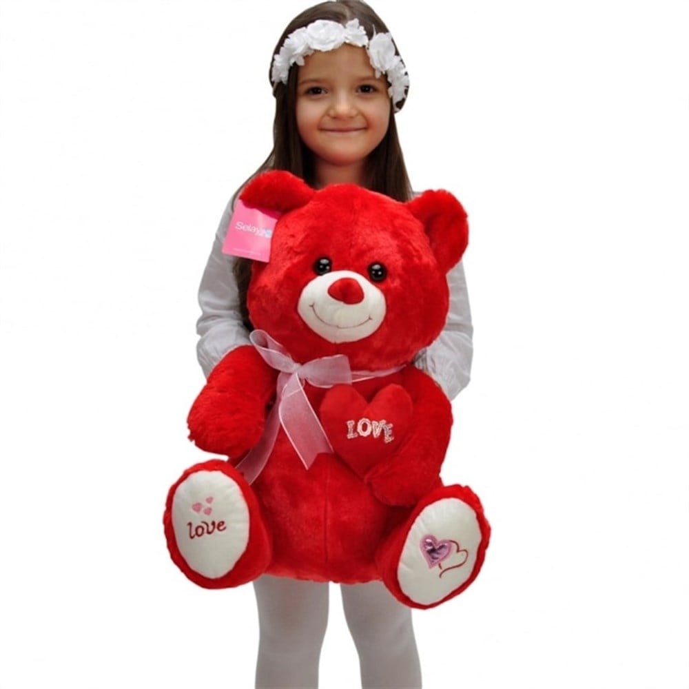 Selay Peluş Kalpli Ayıcık Sevgiliye Hediye Oyuncak Ayı 46 Cm-Peluş Oyuncaklar