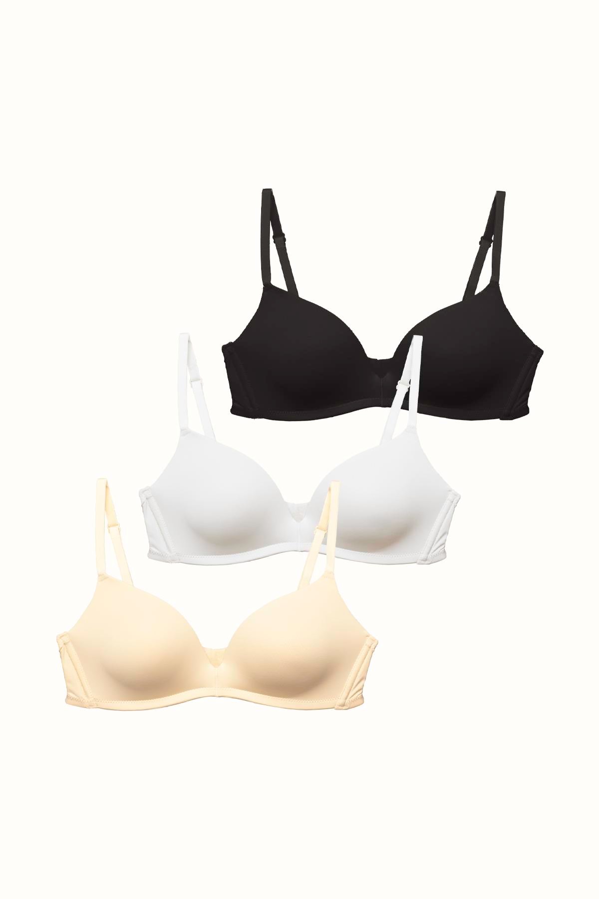 3'lü Paket Dolgusuz Yumuşak Kaplı Örme Sütyen C31791 Siyah/Beyaz/Ten