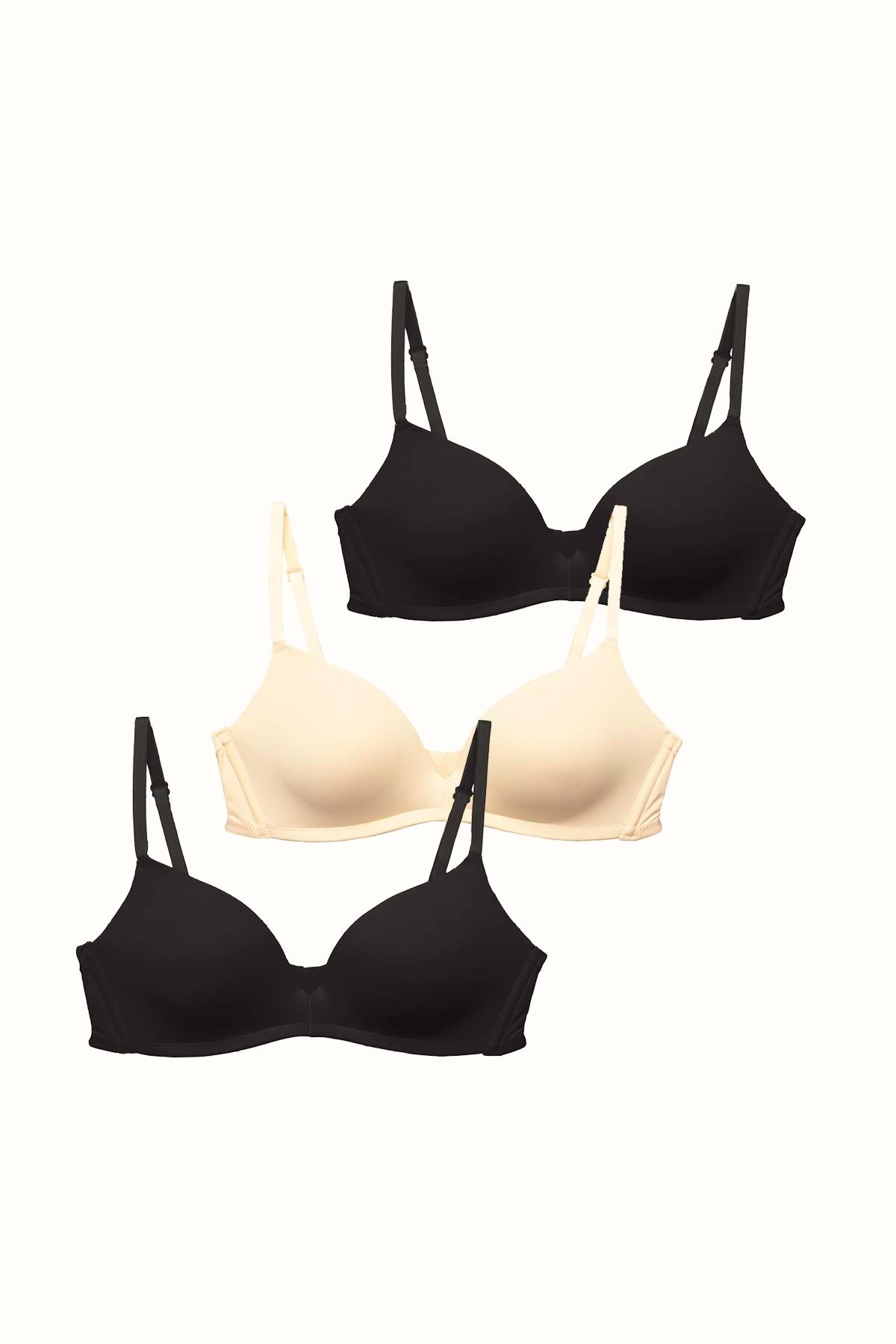 3'lü Paket Dolgusuz Yumuşak Kaplı Örme Sütyen C31791 Siyah/Ten