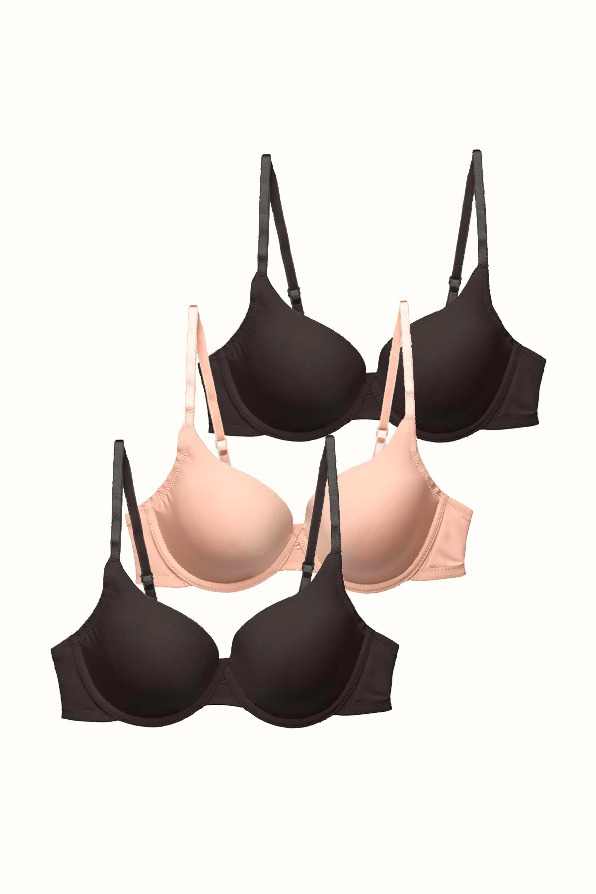 3'lü Paket Dolgusuz Yumuşak Kaplı Örme Sütyen C38010 Siyah/Ten