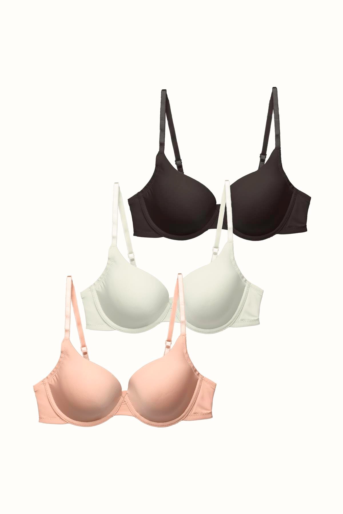3'lü Paket Dolgusuz Yumuşak Kaplı Örme Sütyen C38010 Siyah/Beyaz/Ten