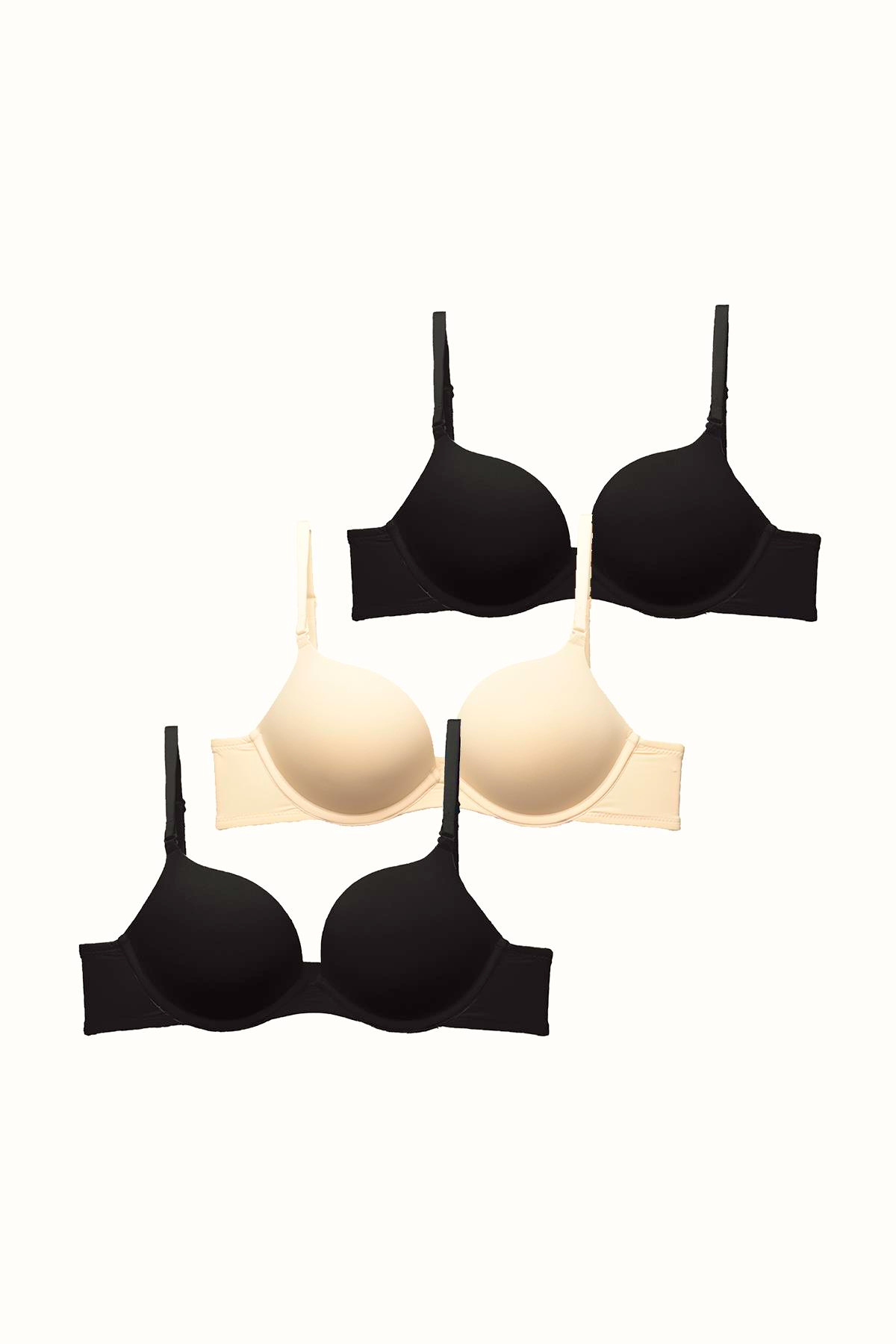 3'lü Paket Double Push Up Yumuşak Kaplı Örme Sütyen C37030 Siyah/Ten
