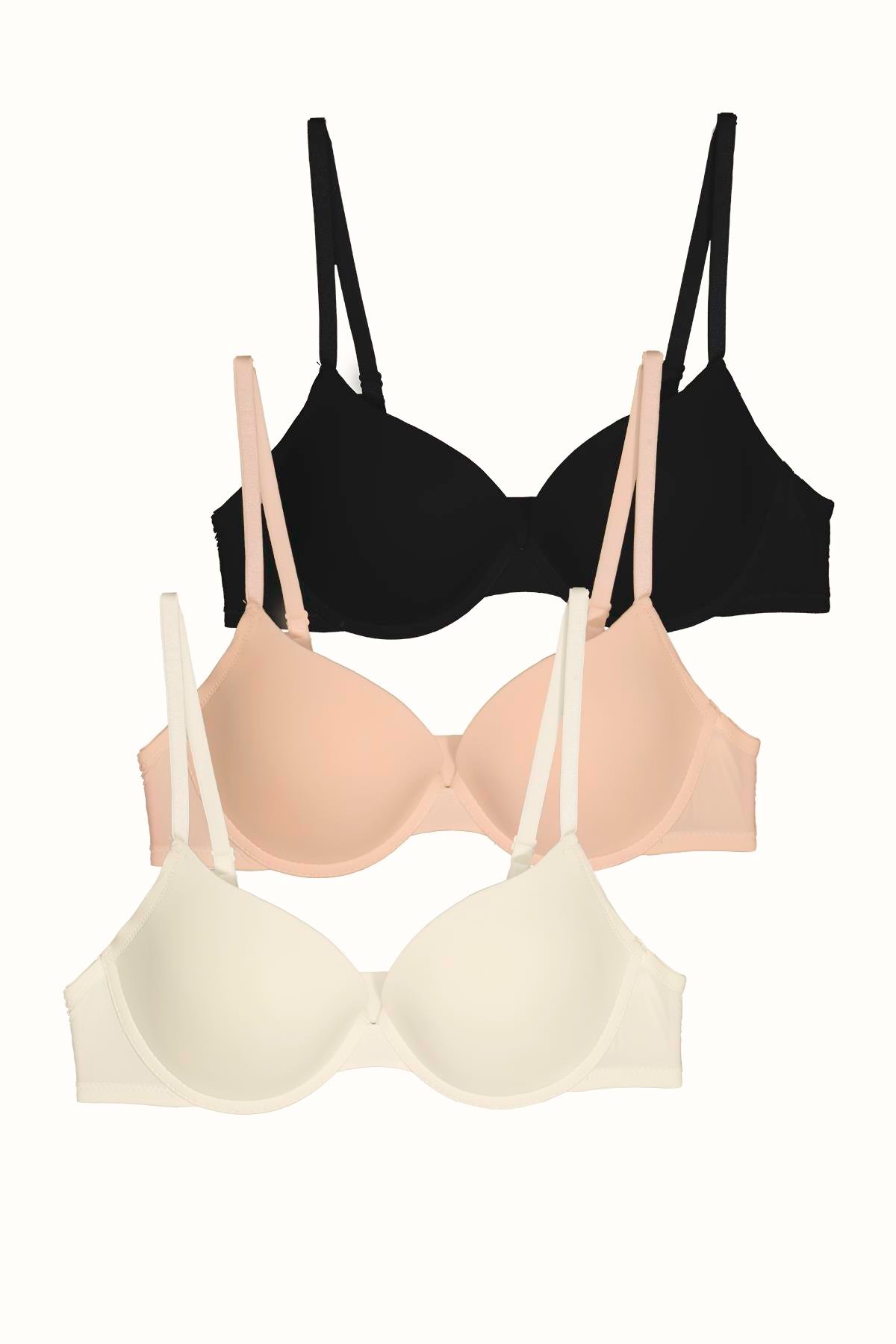 3'lü Paket Push Up Yumuşak Kaplı Örme Sütyen C38015 Siyah/Beyaz/Ten