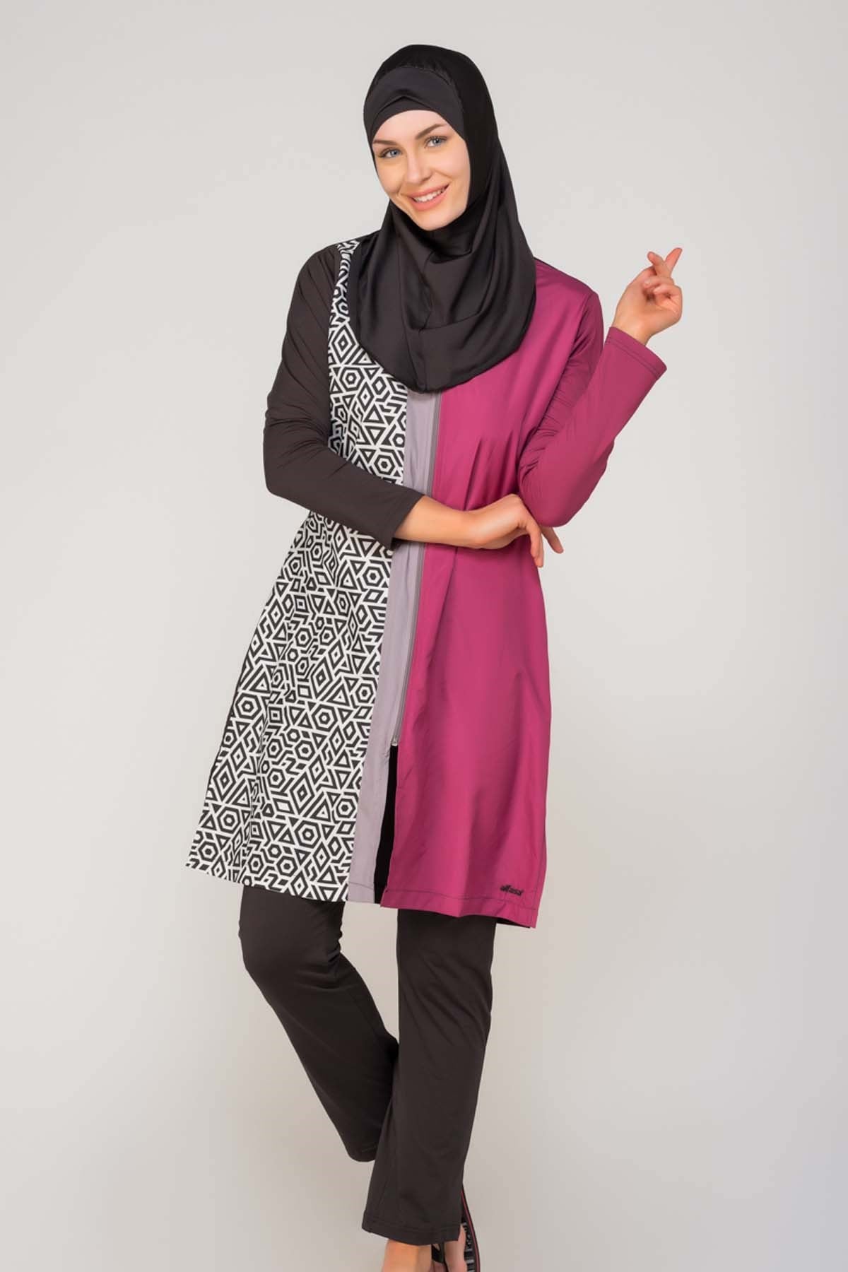 Alfasa 225 Patterned Trousers Covered Islamic Burkini Swimsuit