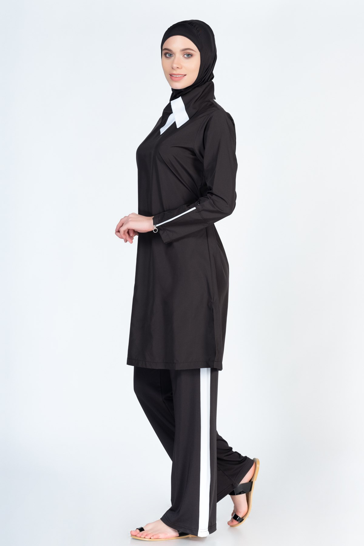 Alfasa 365 Long Coreved Neck Detail Trousers Islamic Burkini Swimsuit