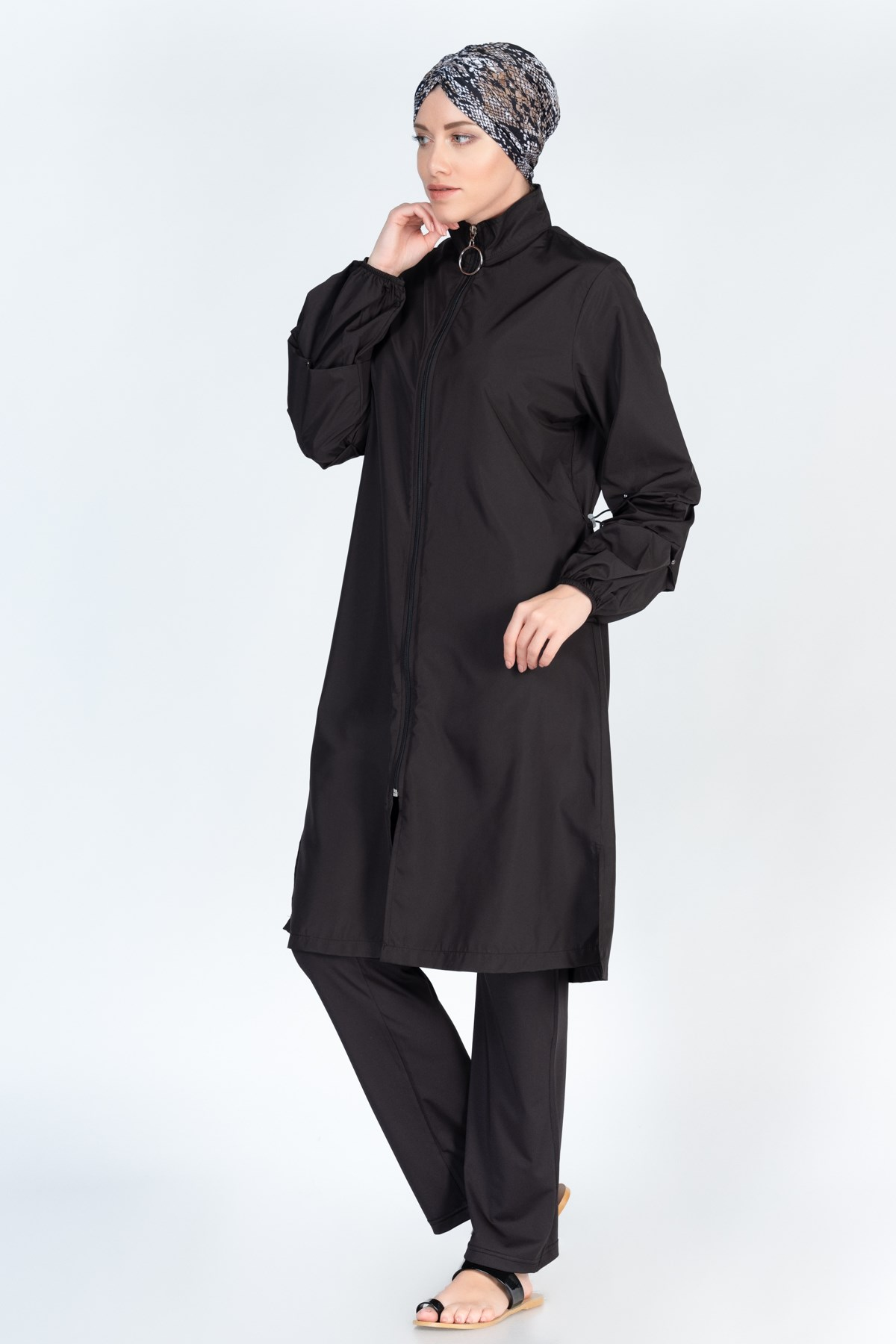 Alfasa 372 Trousers Long Coreved Balloon Sleeve Detail Islamic Burkini Swimsuit