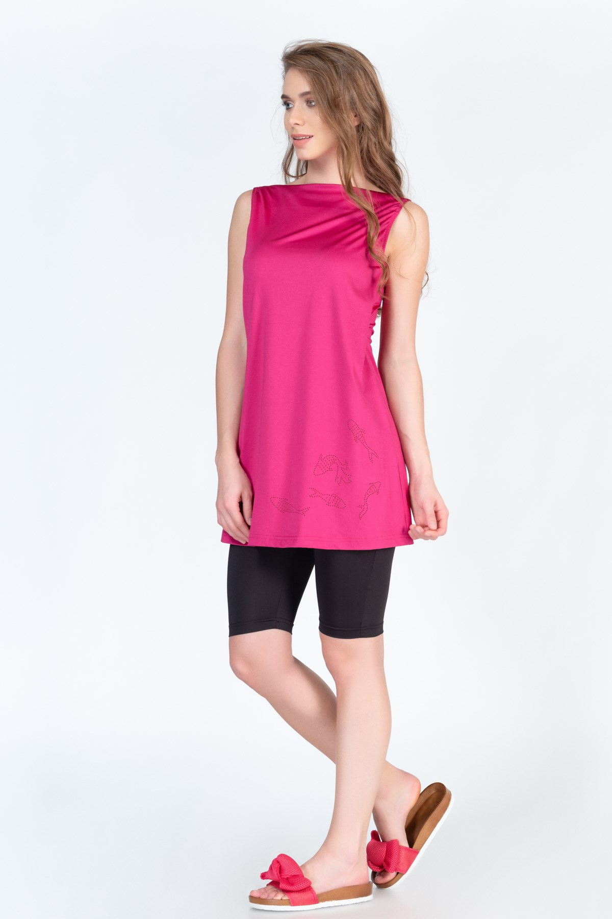 Alfasa 402 Sleeveless Short Tights Semi Covered Laser Islamic Burkini Swimsuit