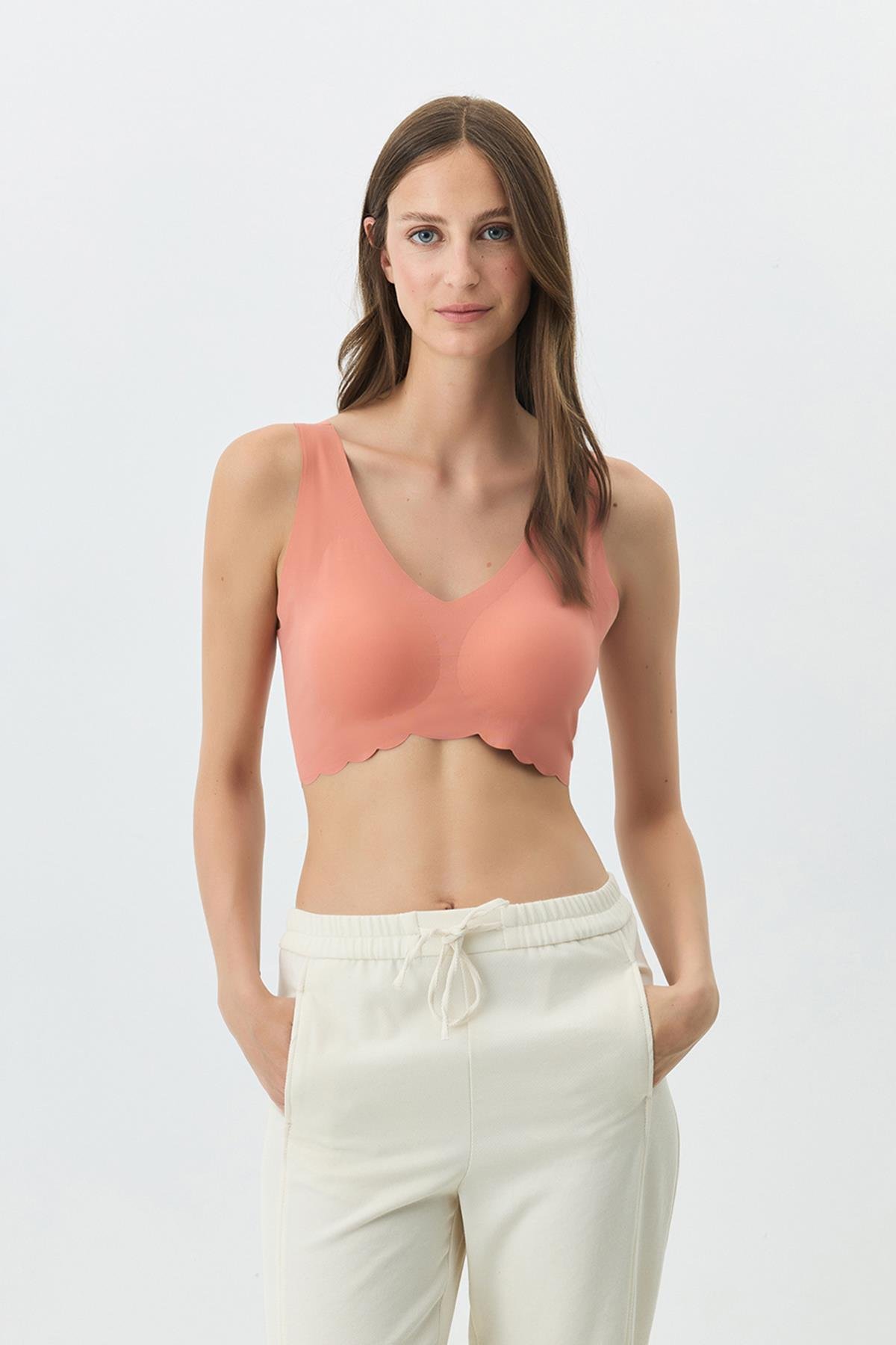 Balensiz Dikişsiz Lazer Kesim Sütyen Çıkarılabilir Pedli 1017 Kiremit