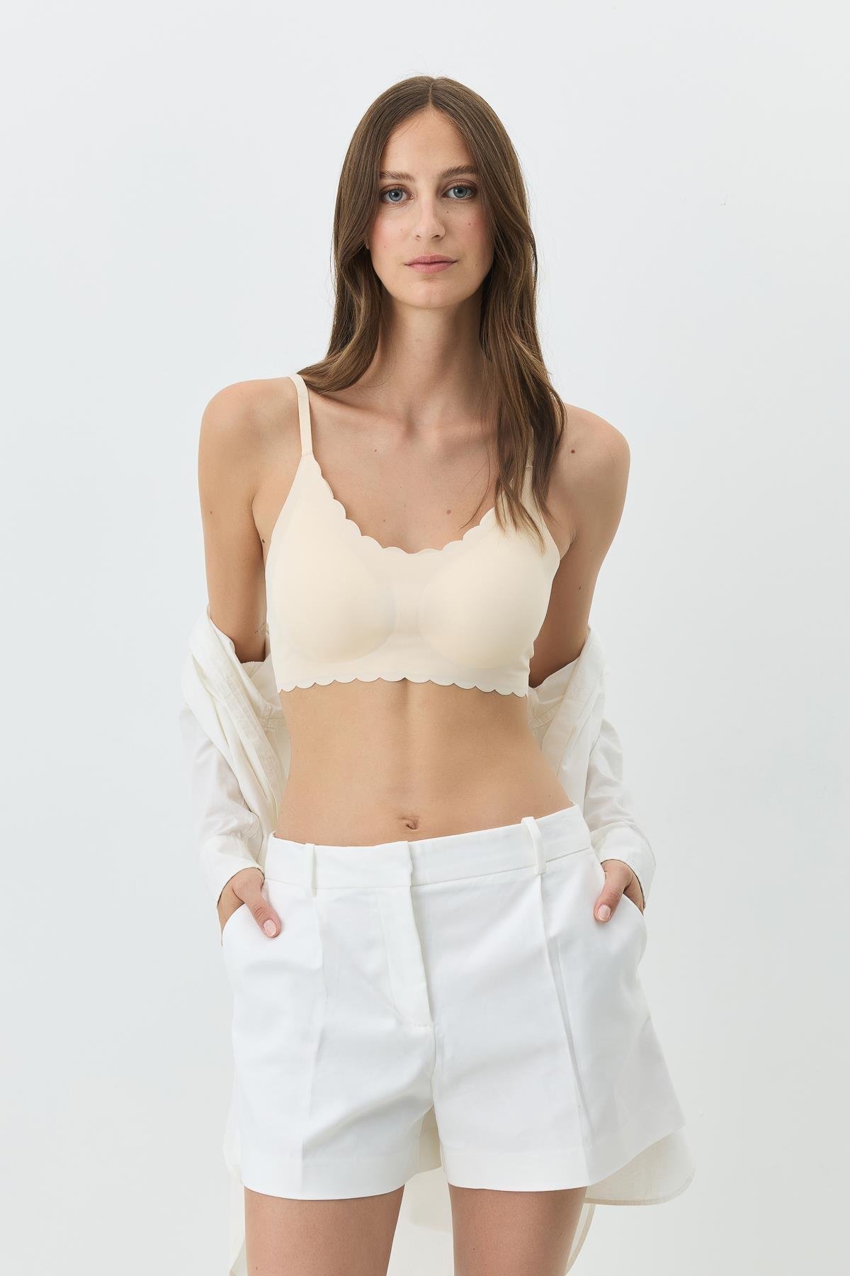 Balensiz Dikişsiz Lazer Kesim Sütyen Çıkarılabilir Pedli 1020 Ten