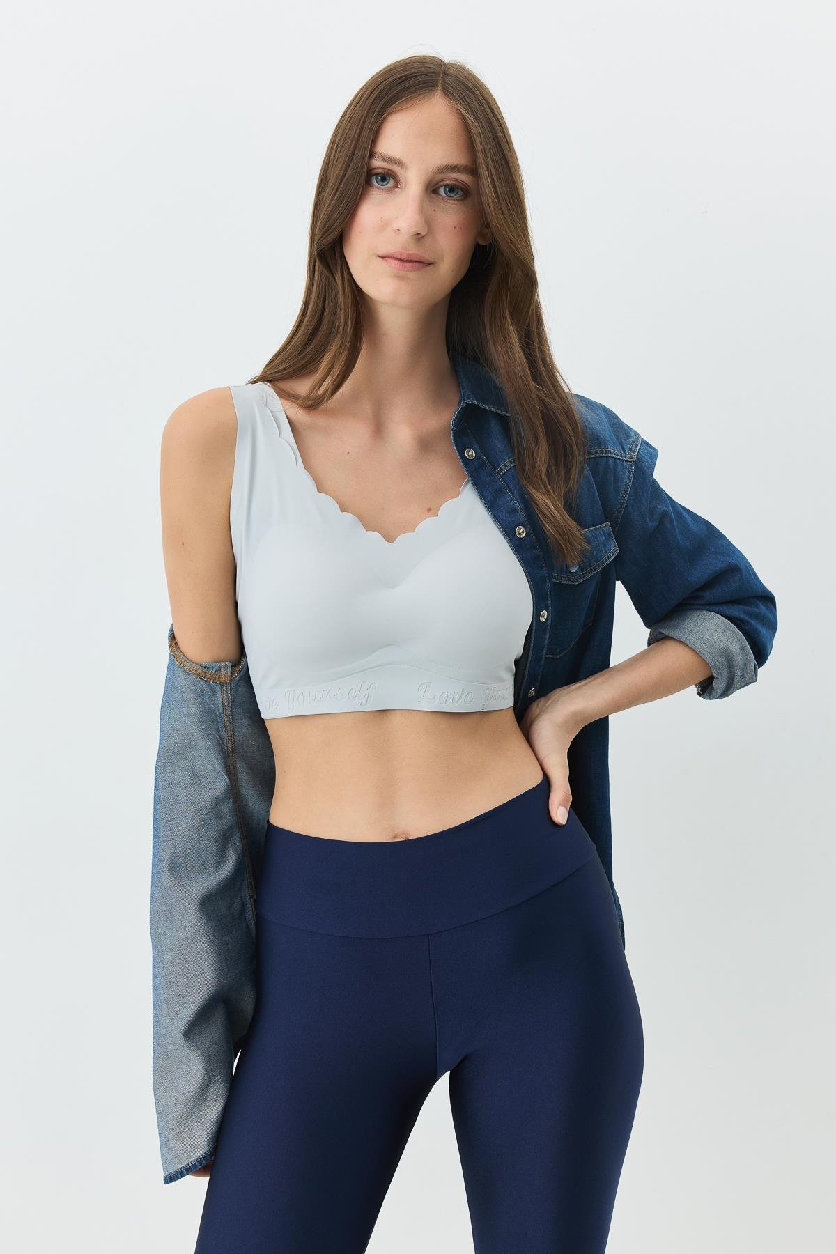 Balensiz Dikişsiz Lazer Kesim Sütyen Çıkarılabilir Pedli 1013 Gri