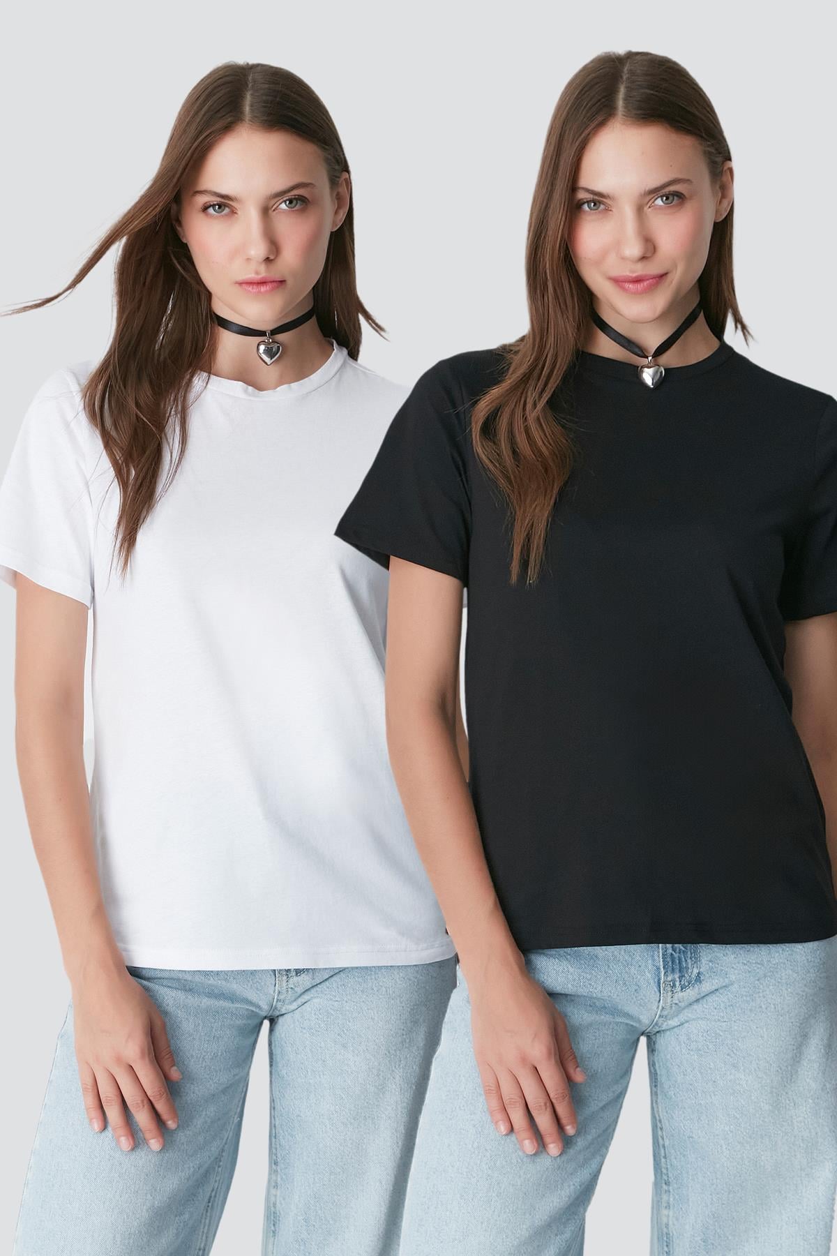 Bisiklet Yaka Kısa Kol 2'li Basic T-Shirt 960 Siyah/Beyaz
