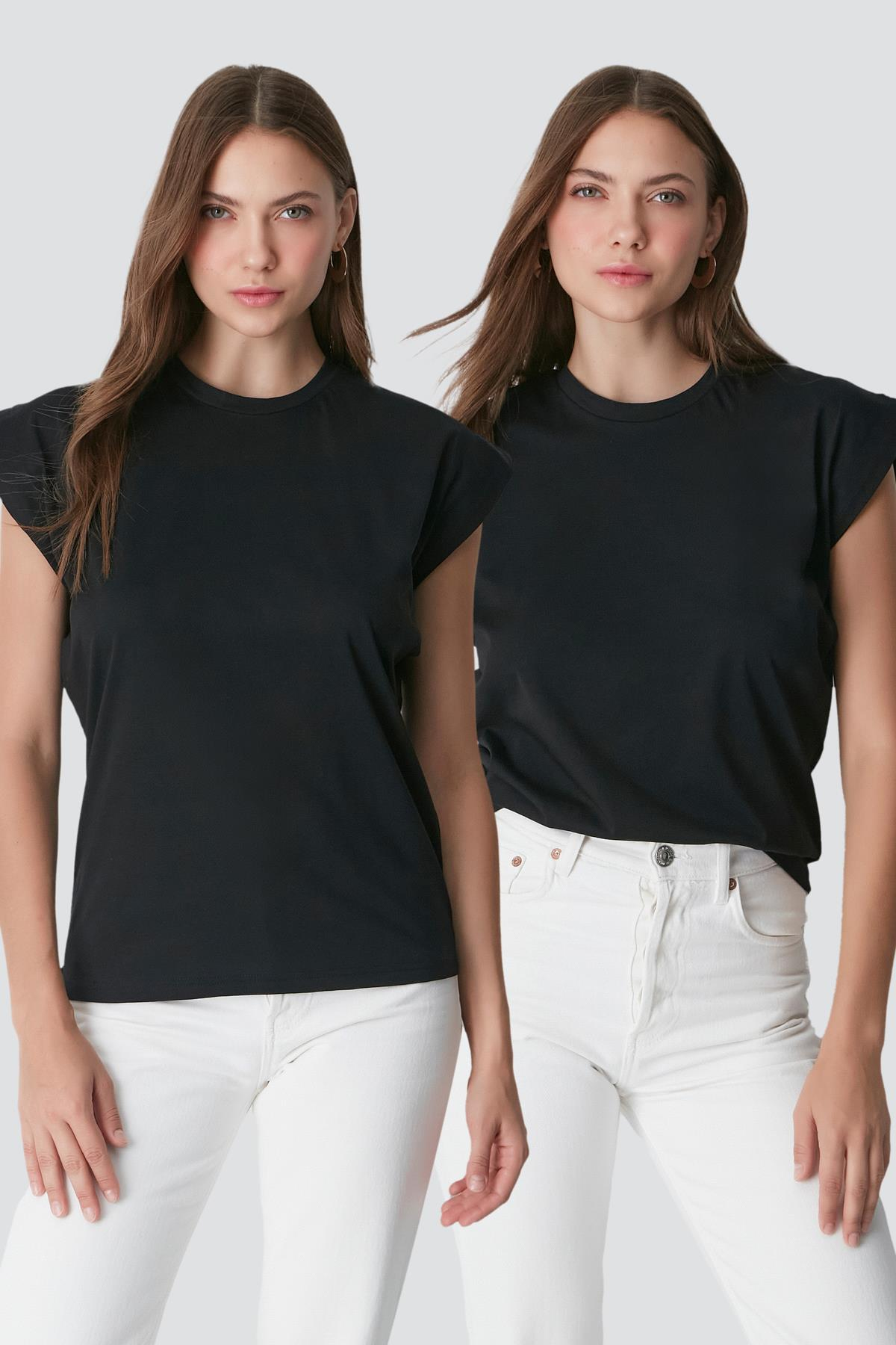 Bisiklet Yaka Kısa Kol 2'li Basic T-Shirt 958 Siyah