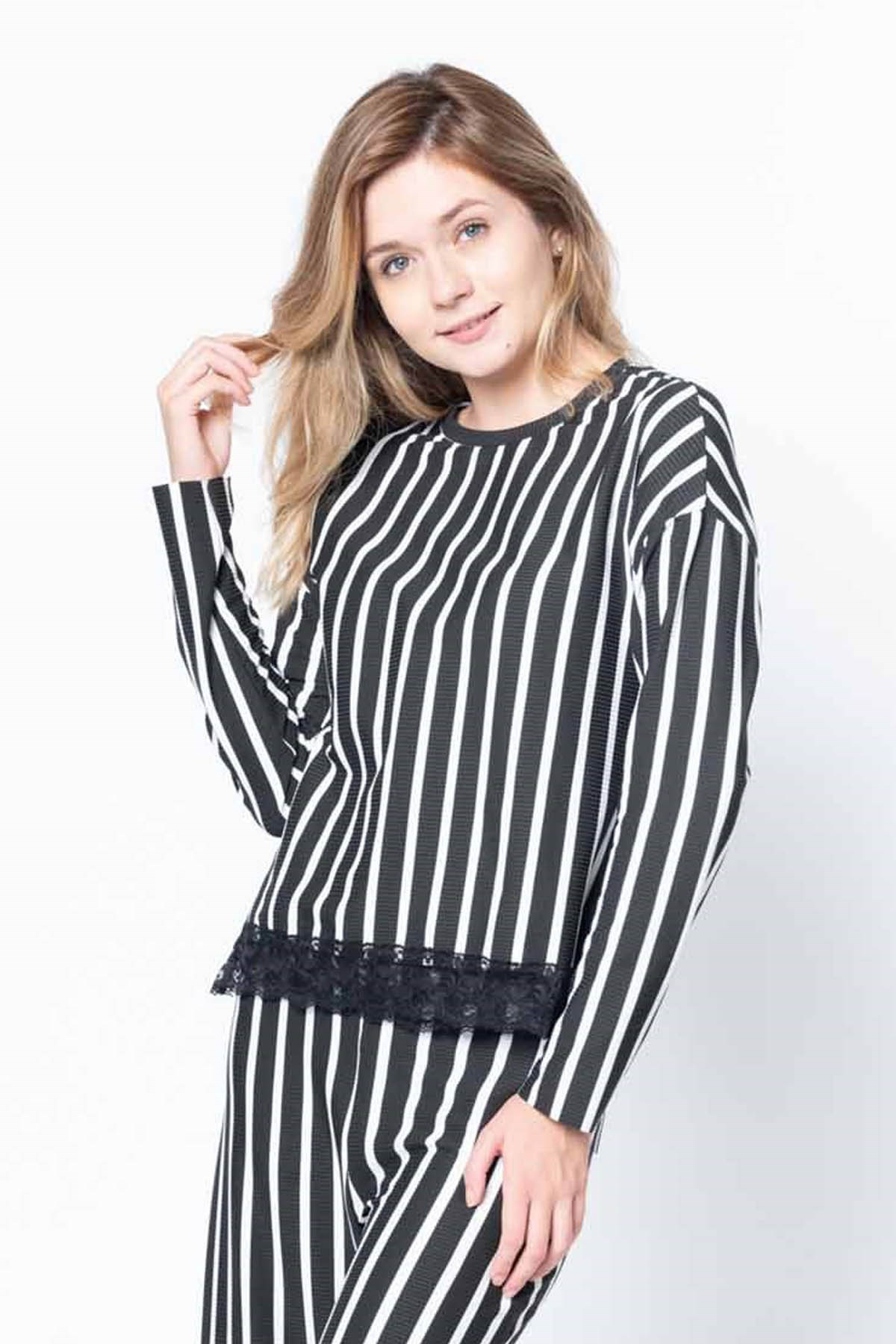 Camasircity Floral Kadın Tunik Siyah/Beyaz