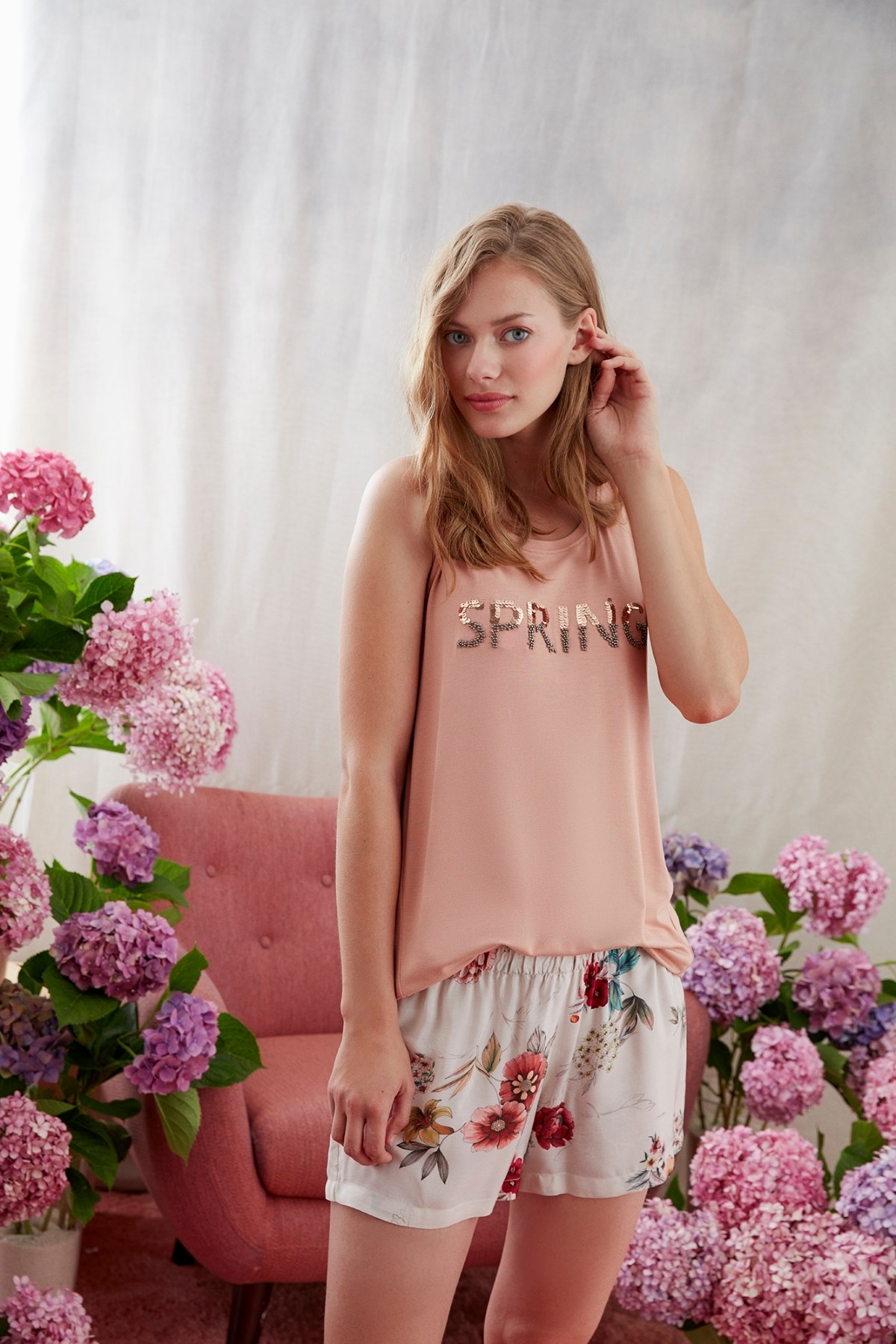 Catherines 1618 Kadın Şortlu Pijama Takım Somon