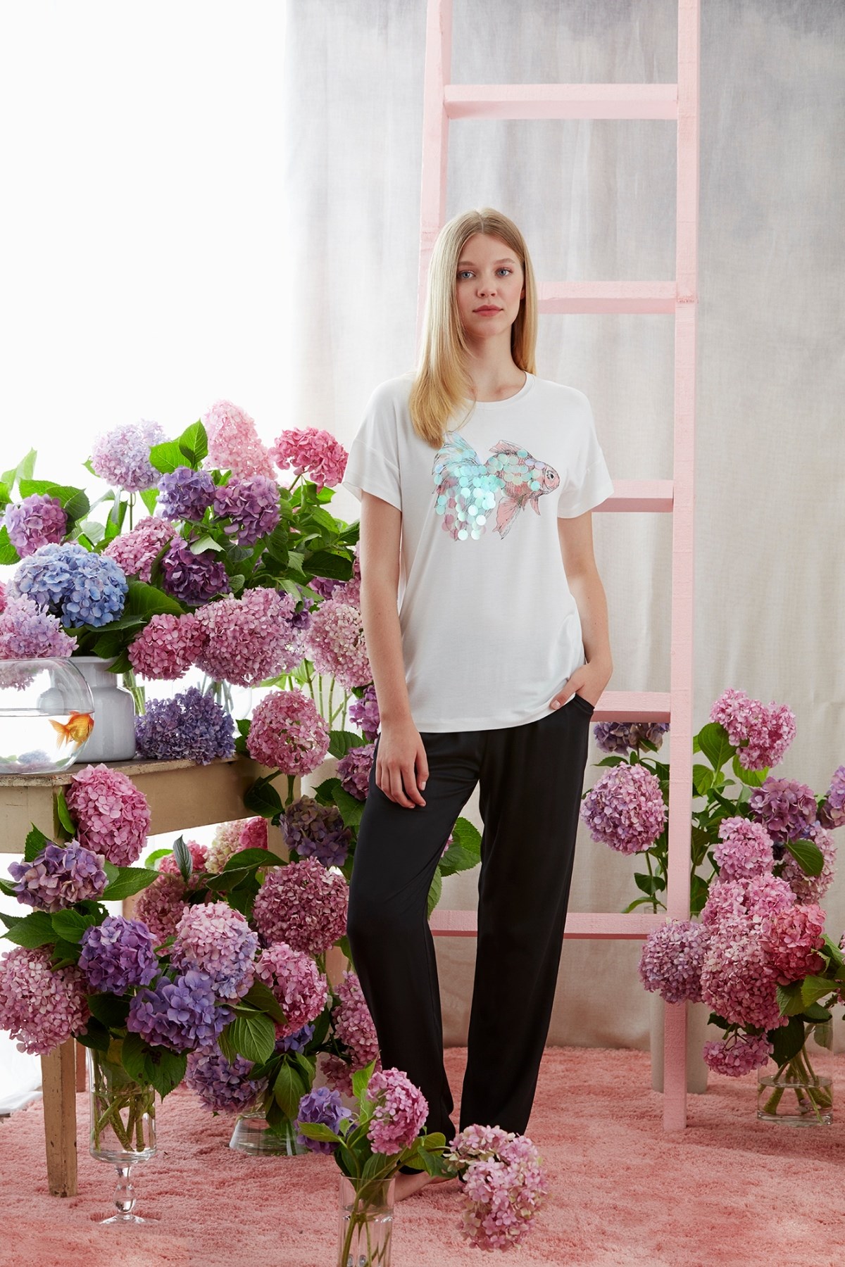 Catherines 1642 Kadın Pijama Takım Beyaz