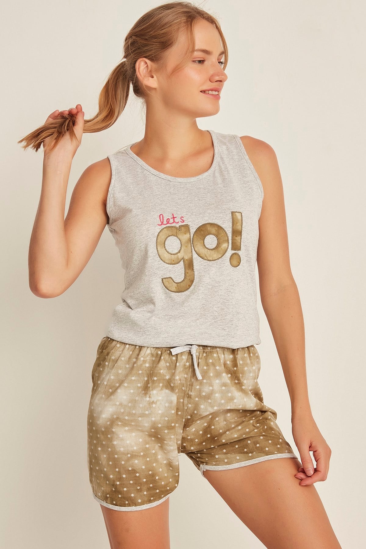 C&City 4528 Kadın Şortlu Pijama Takım Gri/Kahve