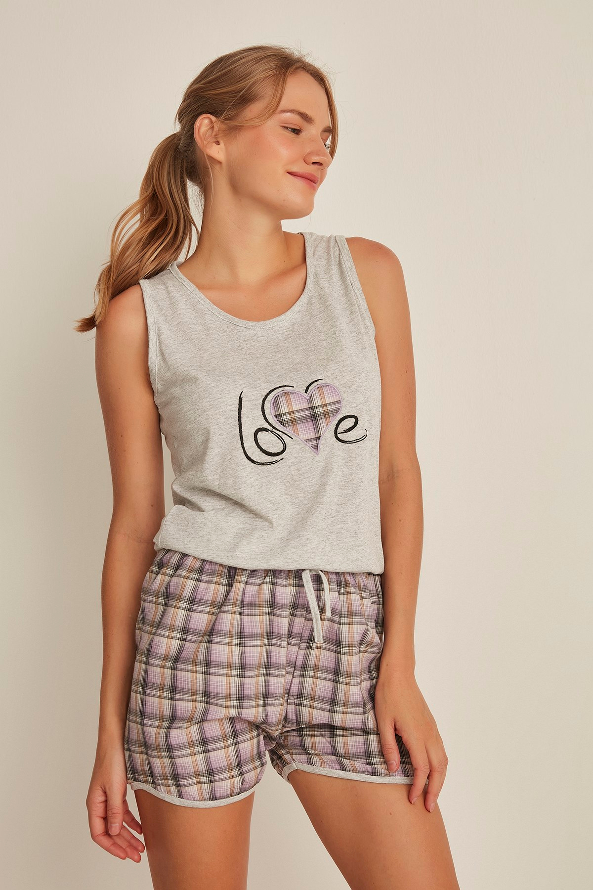 C&City 4531 Kadın Şortlu Pijama Takım Gri