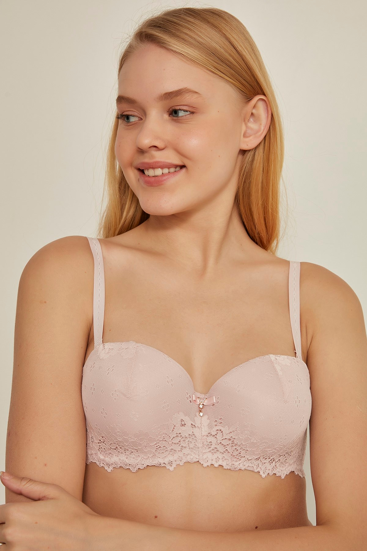 C&City 7204 Kadın Hafif Destekli Straplez Sütyen Pudra