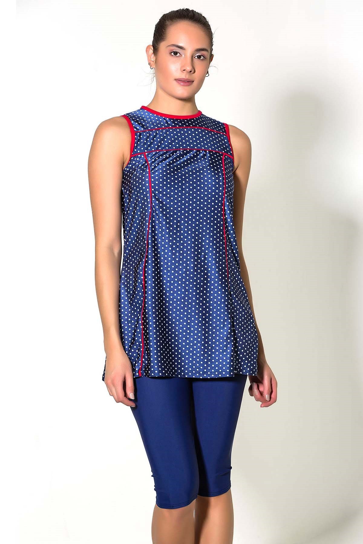 C&City 7270 Japone Taytlı Yarı Kapalı Elbise Mayo Marin