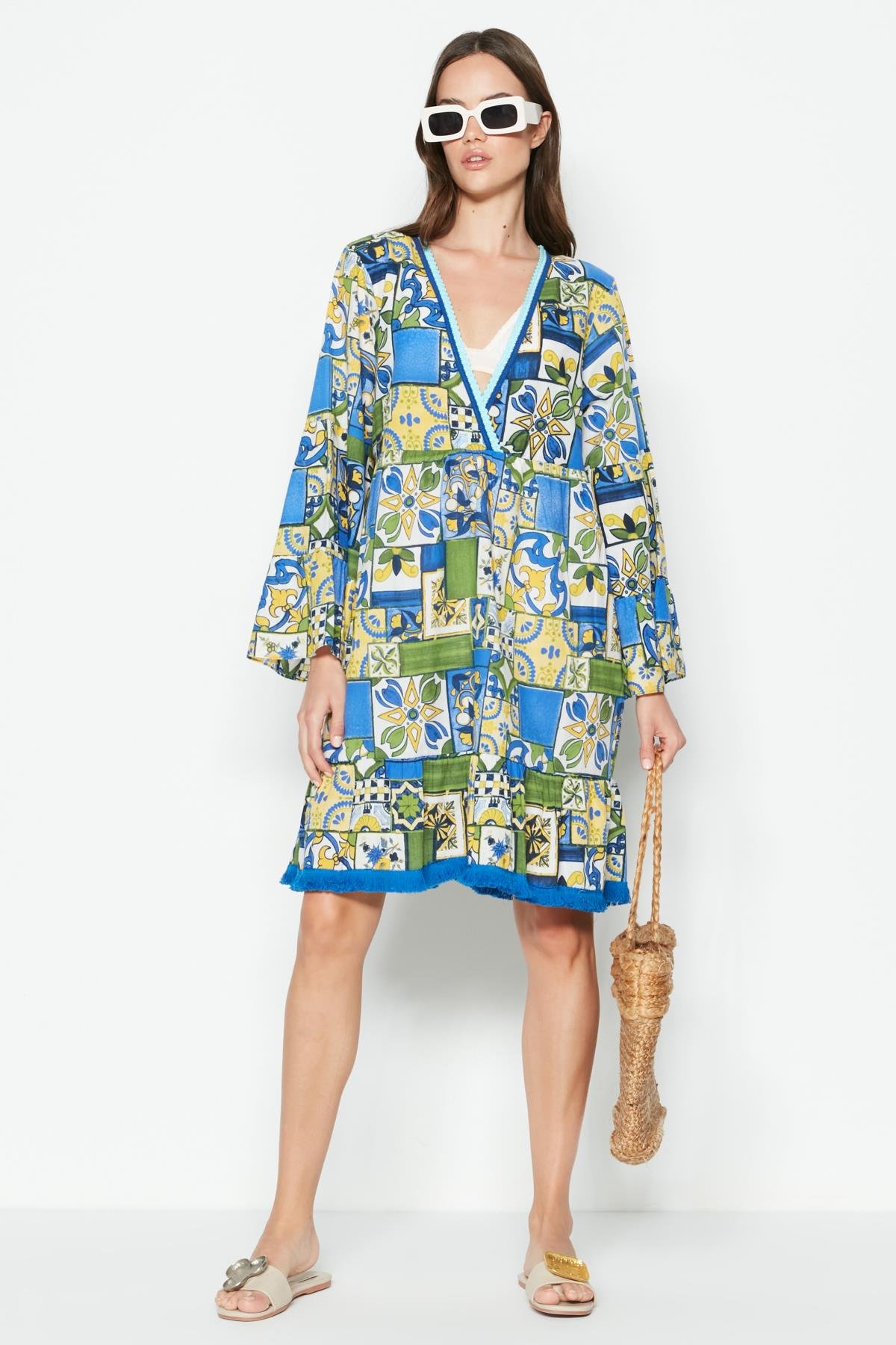 C&City Büyük Beden Elbise Pareo 22334 Çok Renkli