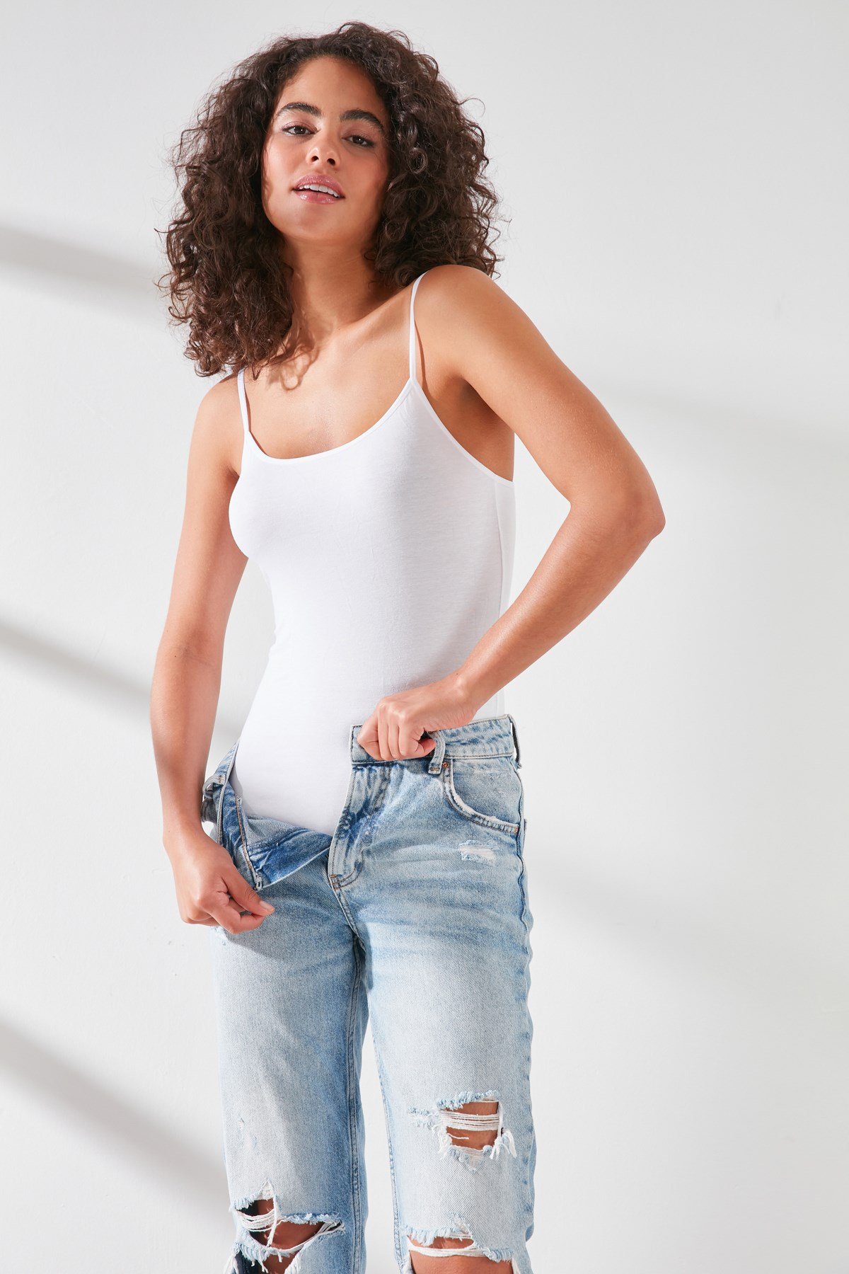 C&City C11415 Kadın Modal Cotton Çıtçıtlı İnce Askılı Atlet Beyaz