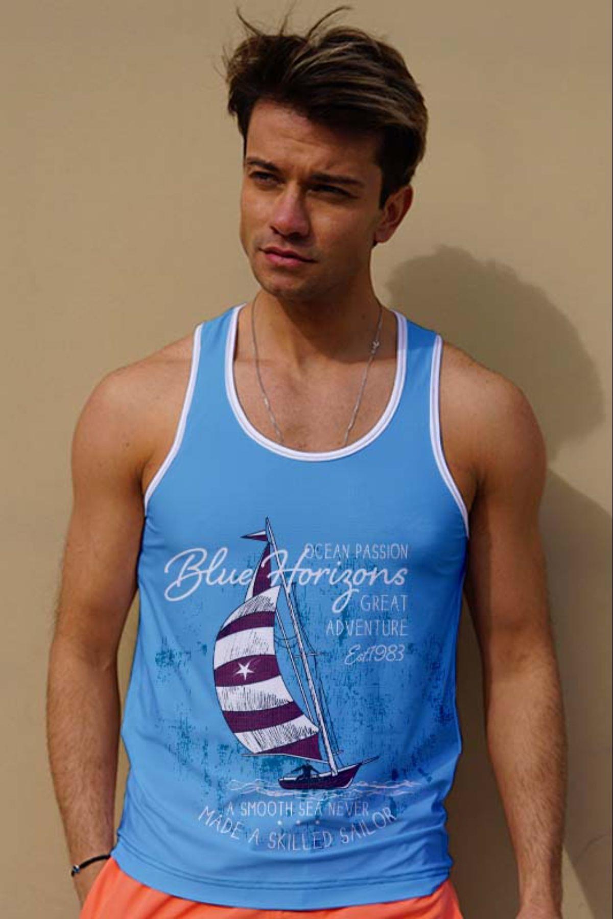 C&City Erkek Atlet Sıfır Kol Baskılı T-Shirt M-0370
