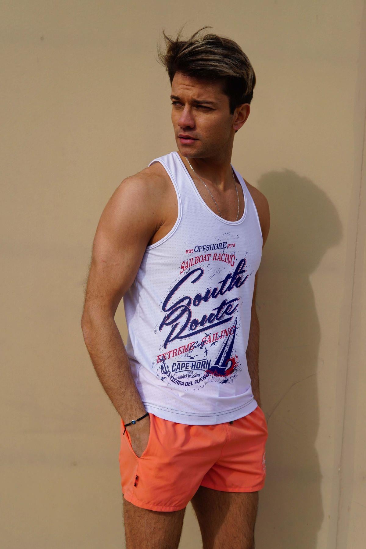C&City Erkek Atlet Sıfır Kol Baskılı T-Shirt M-0364