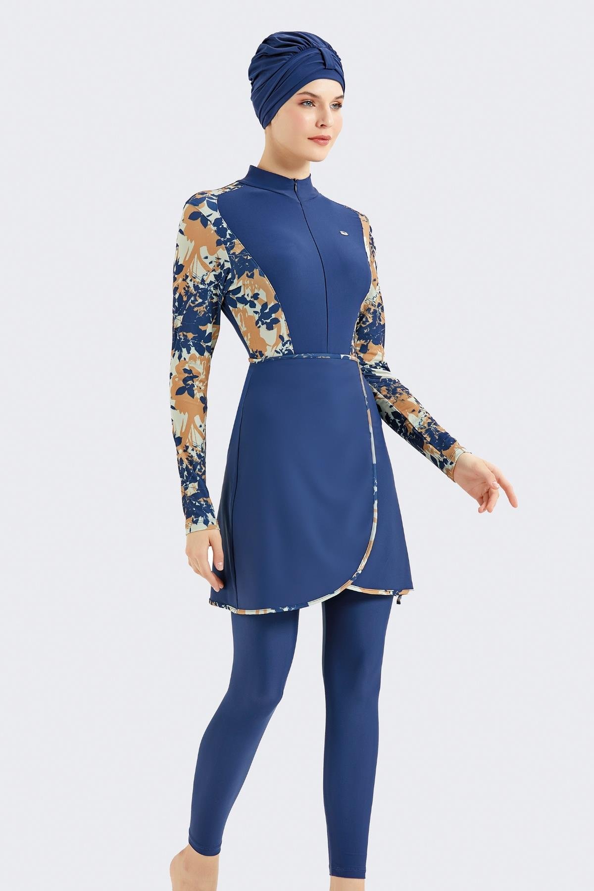 C&City Etekli Taytlı Tam Kapalı Tesettür Mayo C13059 Koyu Lacivert