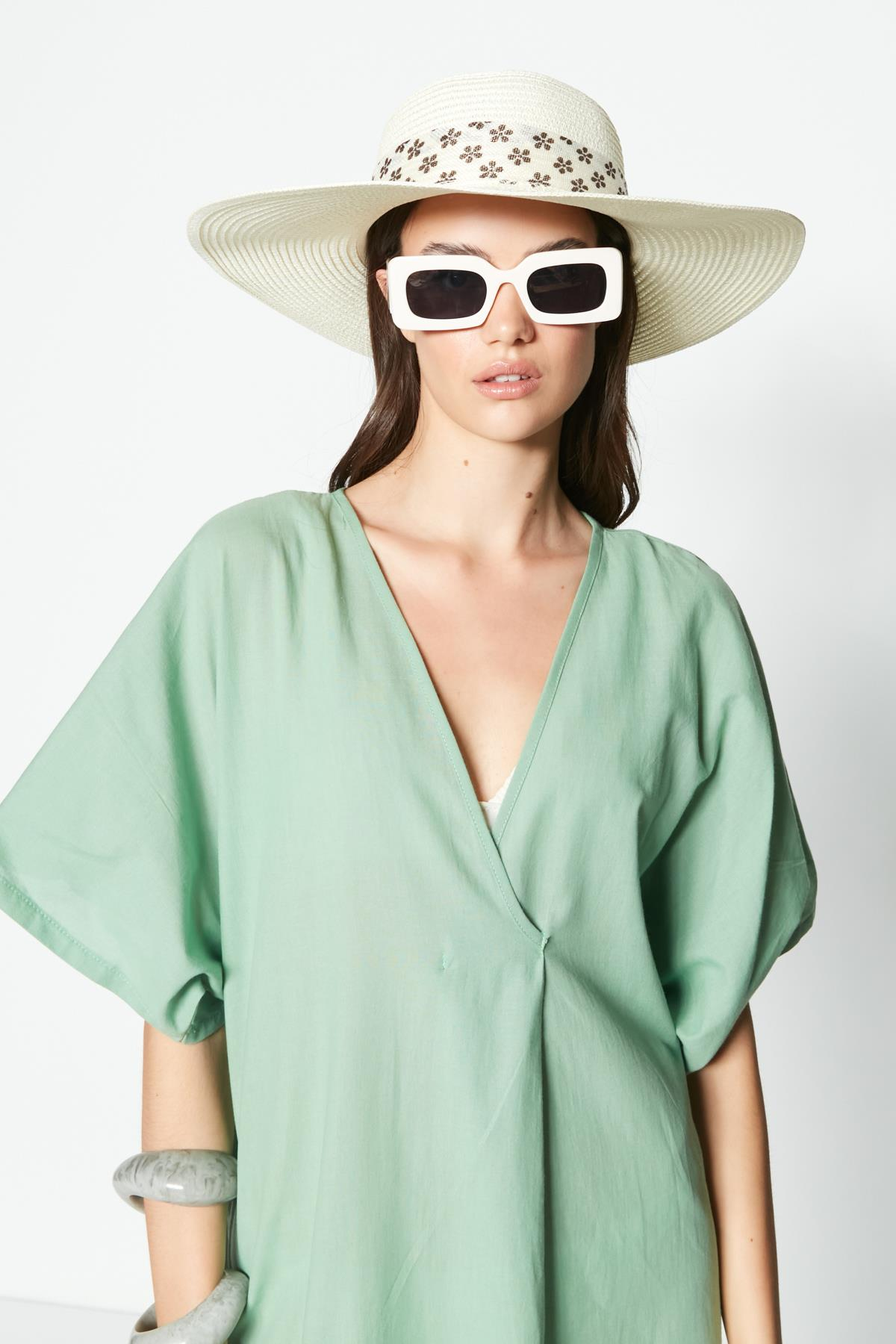 C&City Hasır Plaj Şapkası Y23730-27 Beyaz