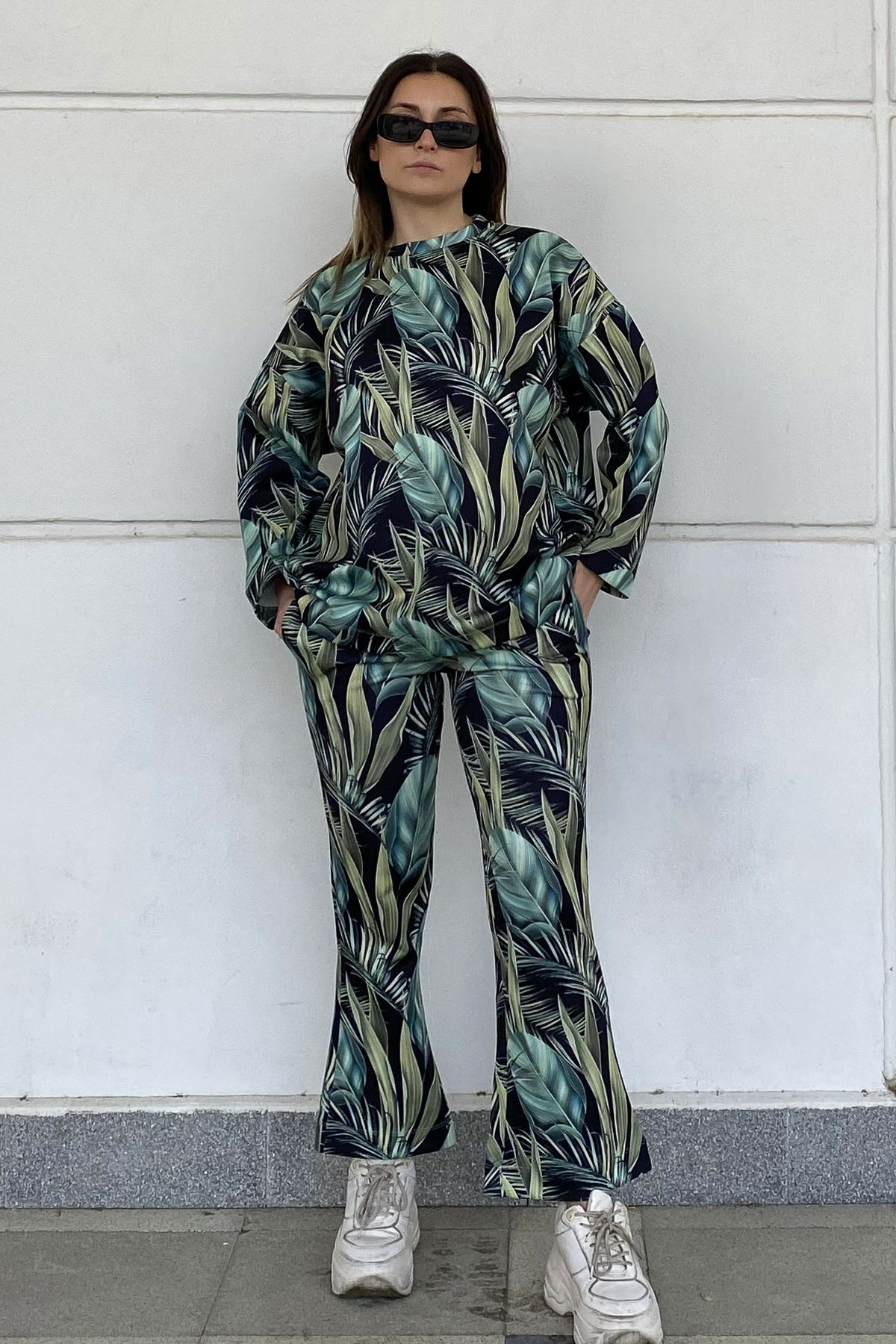 C&City İspanyol Paça Pantolon Eşofman Altı 842 Siyah/Mint