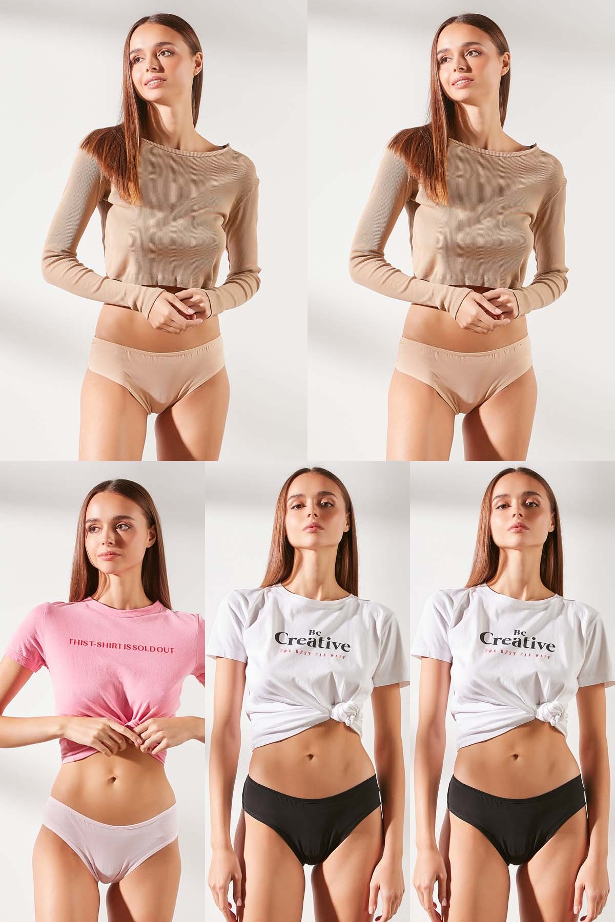 C&City Kadın 5'li Brazilian Külot 590 Pudra/Siyah/Ten