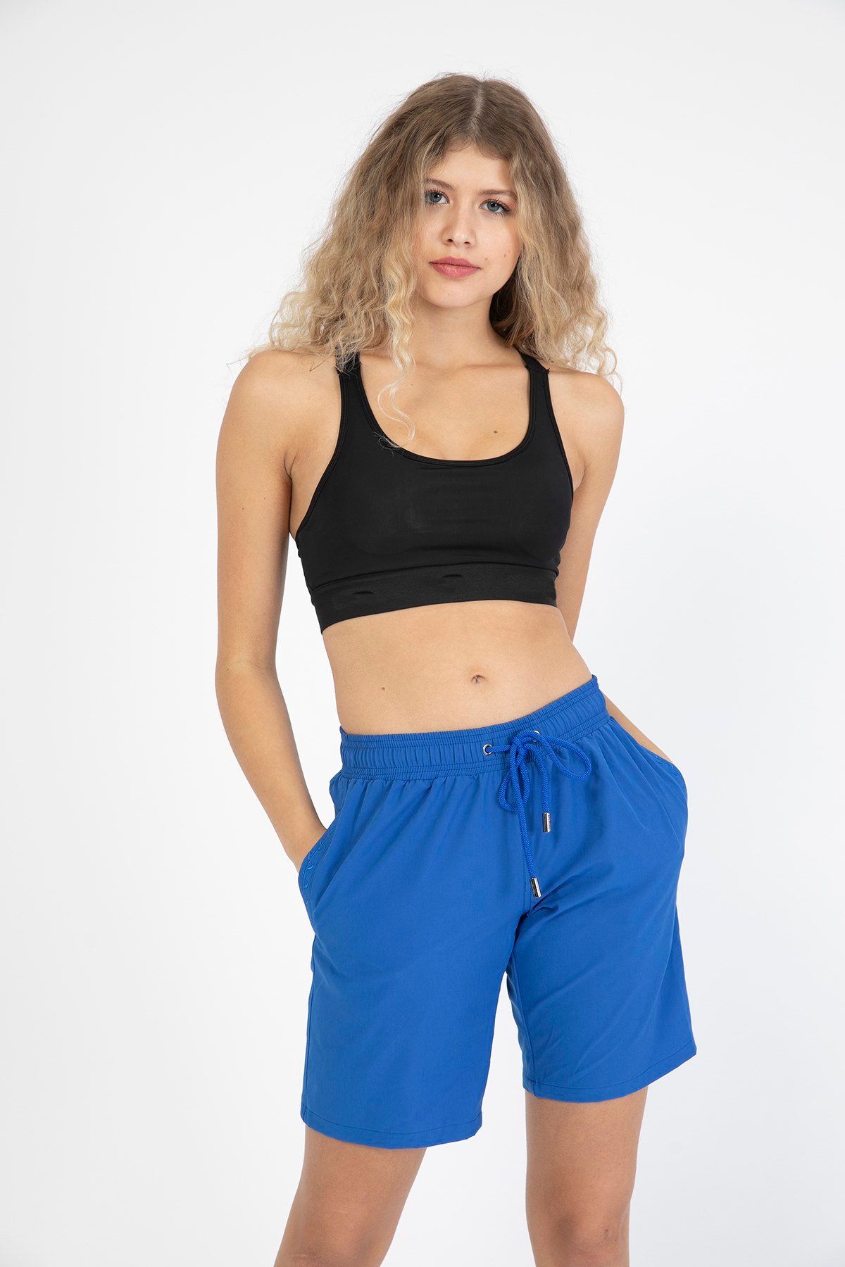 C&City Kadın Büyük Beden Likralı Deniz Şort C1850 Saks