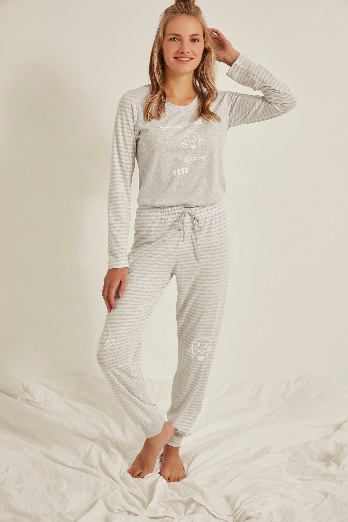 C&City Kadın Pijama Takım 0031340000 Gri Melanj