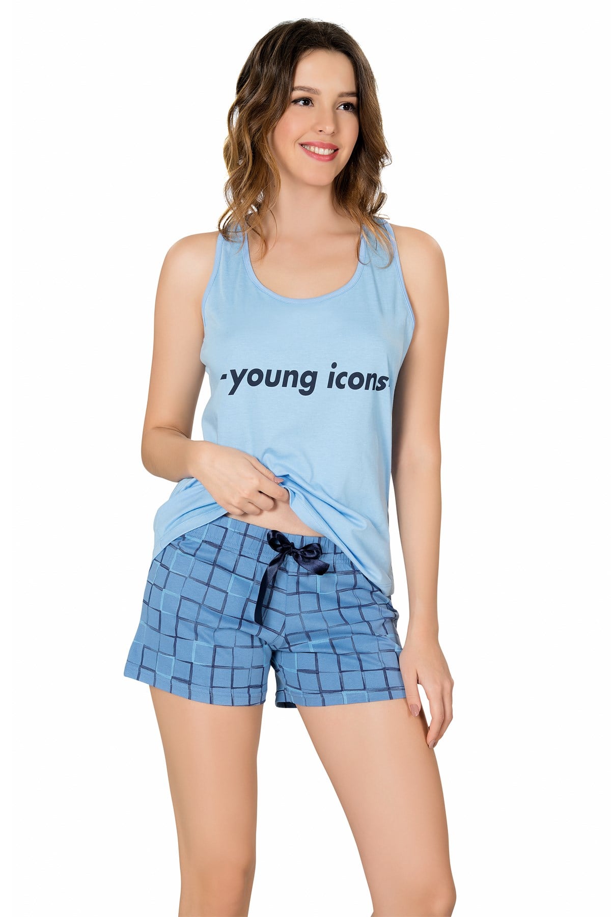 C&City Kadın Şortlu Pijama Takım 846 Mavi