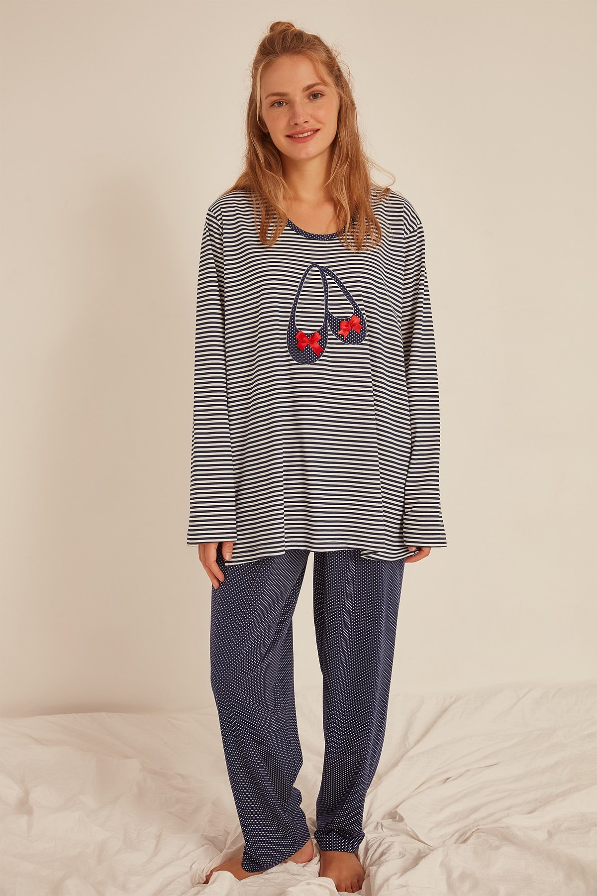 C&City Kadın Uzun Kol Pijama Takım 0060181913 İndigo