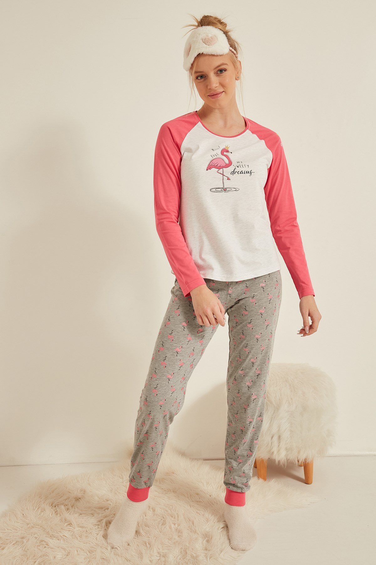 C&City Kadın Uzun Kol Pijama Takım 0041604949 Fuşya