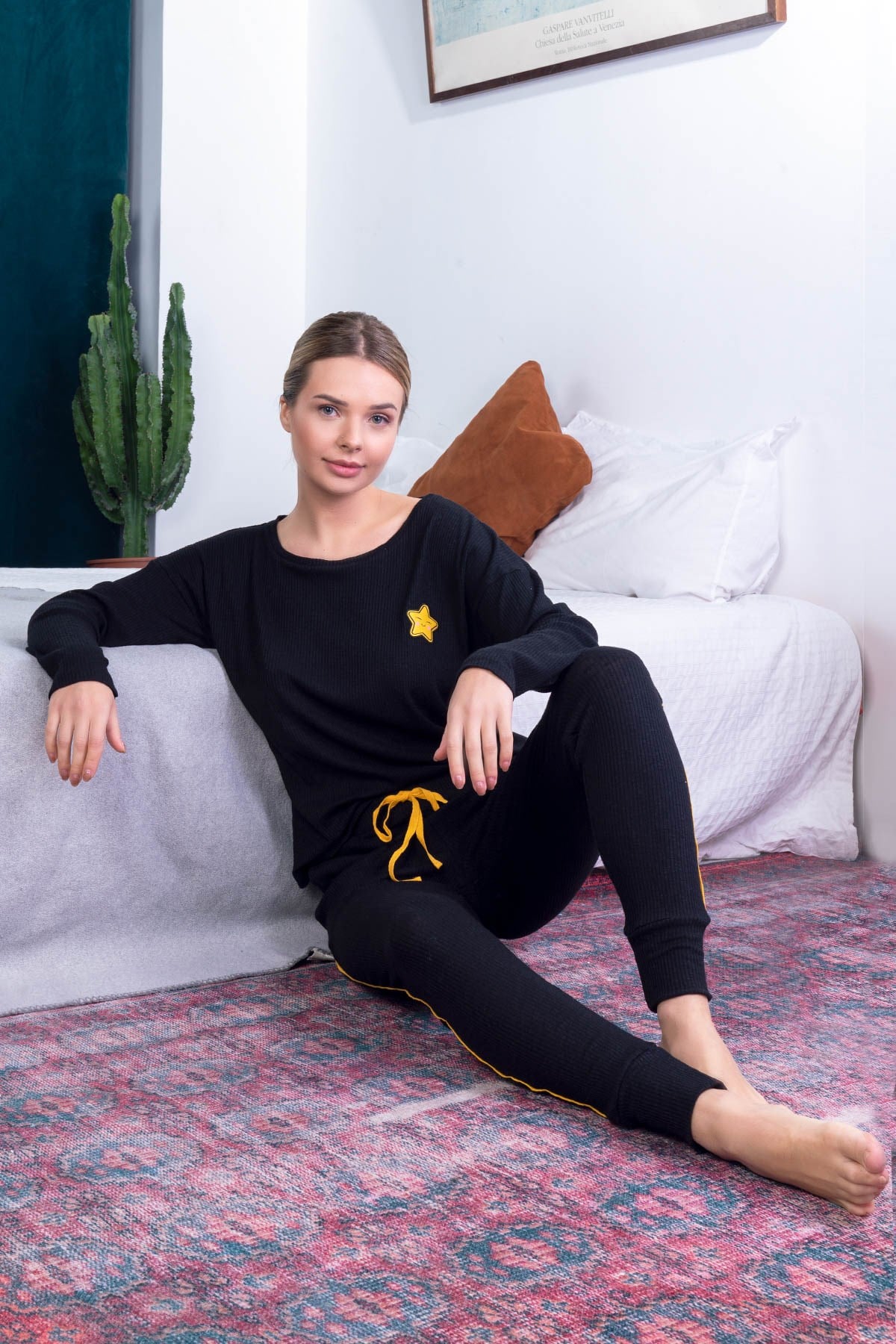 C&City Kadın Uzun Kol Pijama Takım 0090070000 Siyah