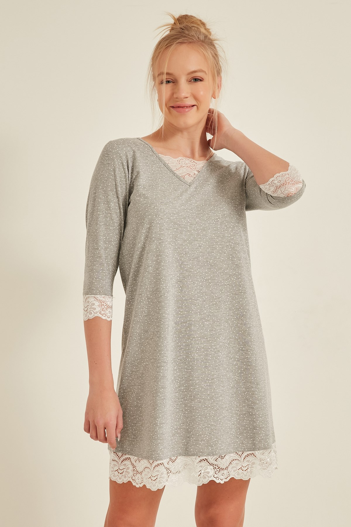 C&City Kadın Uzun Kol Tunik 0042630944 Gri Melanj