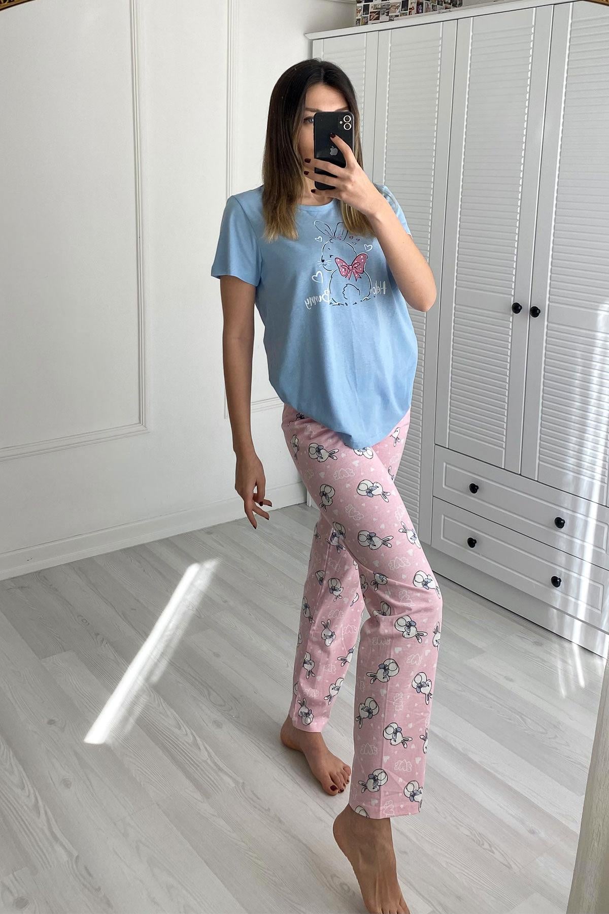 C&City 2023 Kısa Kol Pijama Takım Mavi-441003