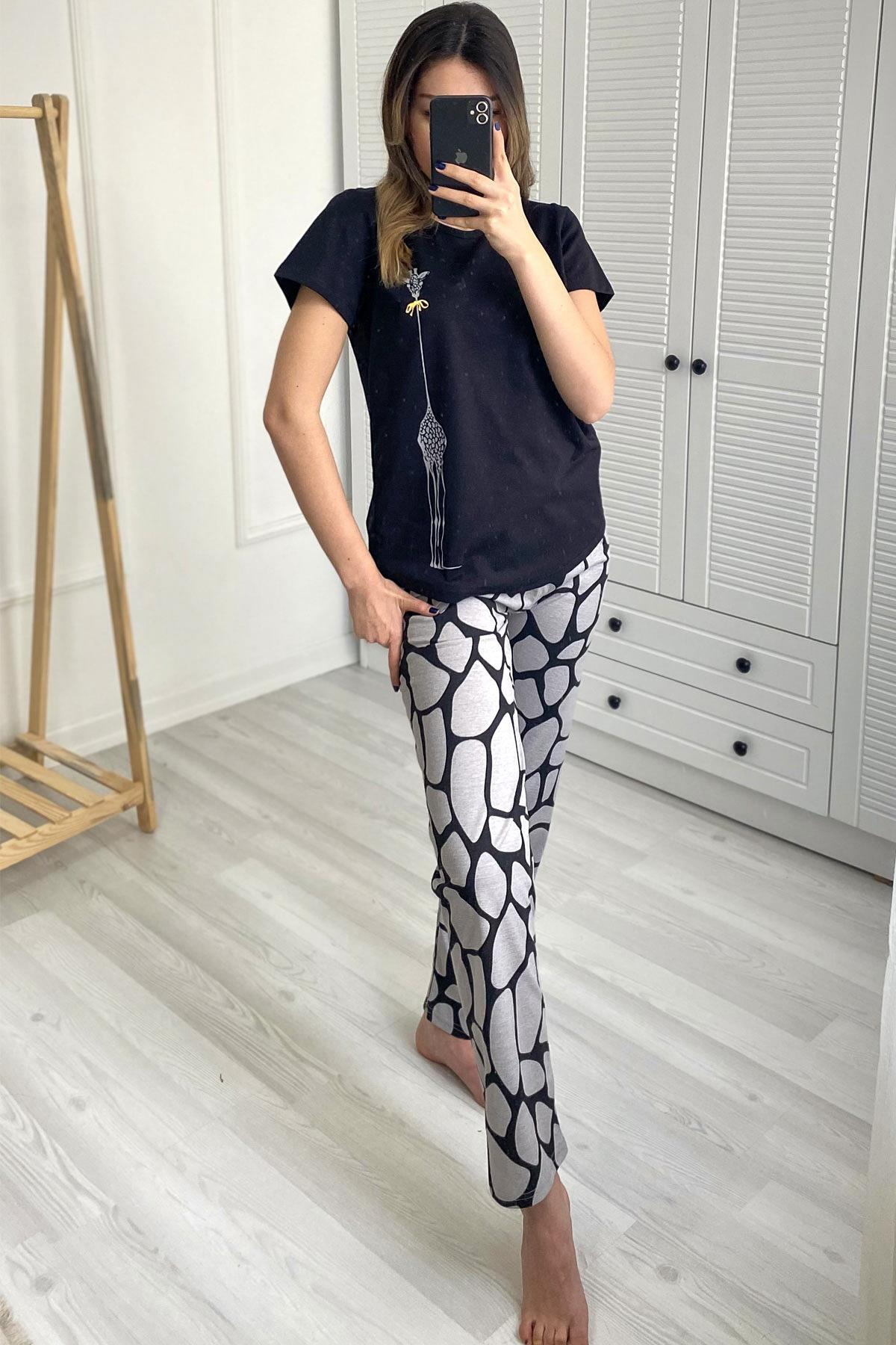 C&City Kısa Kol Pijama Takım Siyah-441007