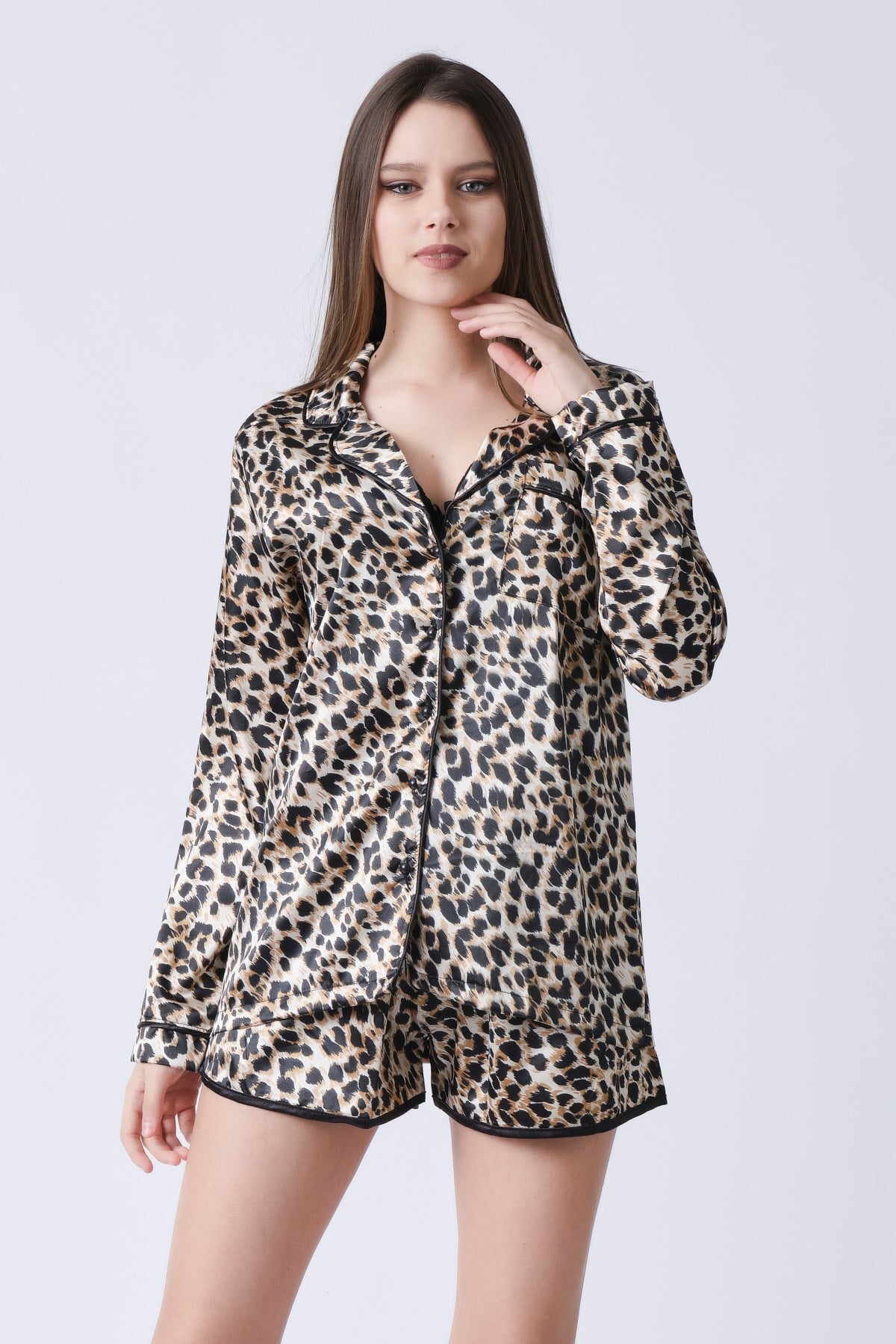 C&City Leopar Kadın Yakalı Gömlek Leopar