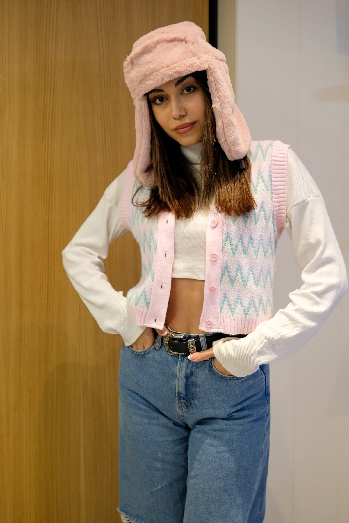 C&City Peluş Trapper Şapka 8002 Gül Kurusu