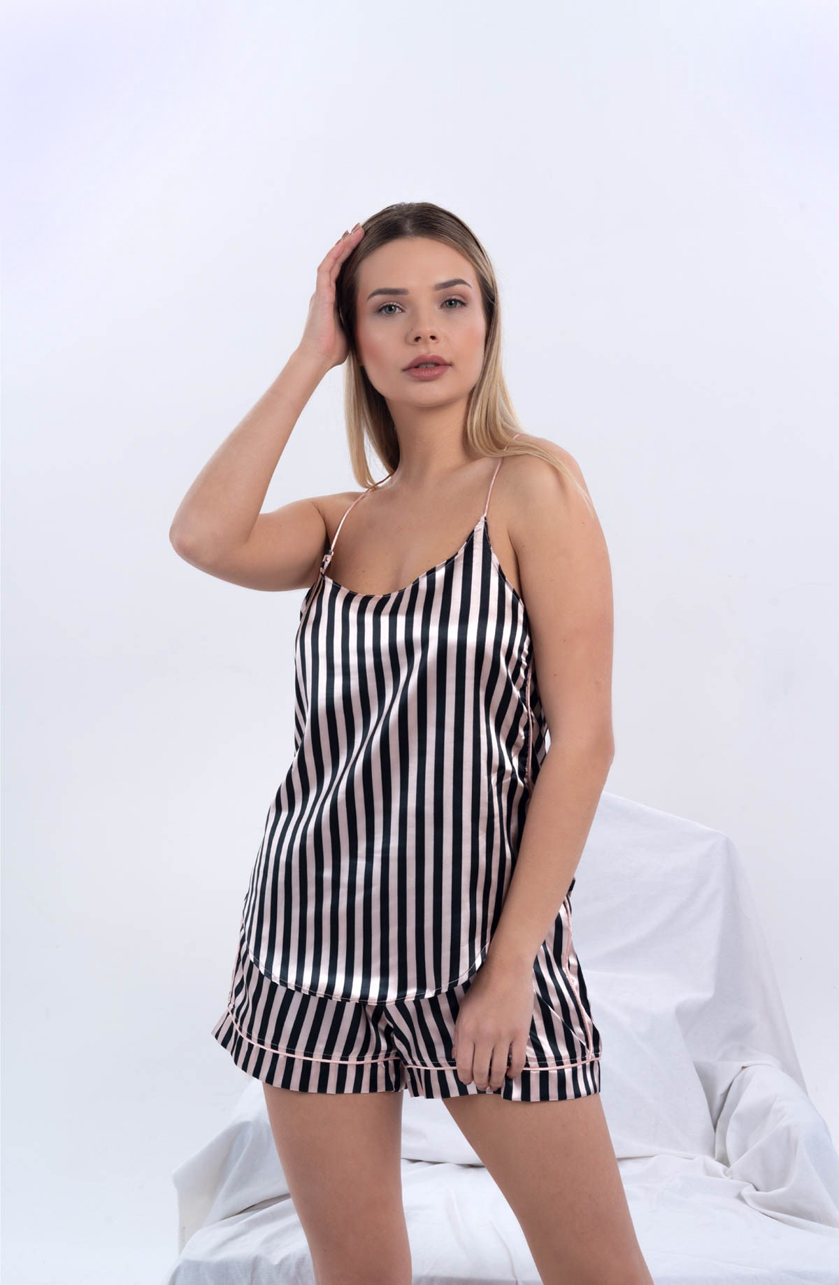 C&City Ruby Bristol Kadın Saten Atlet Şort Takım Pembe/Siyah