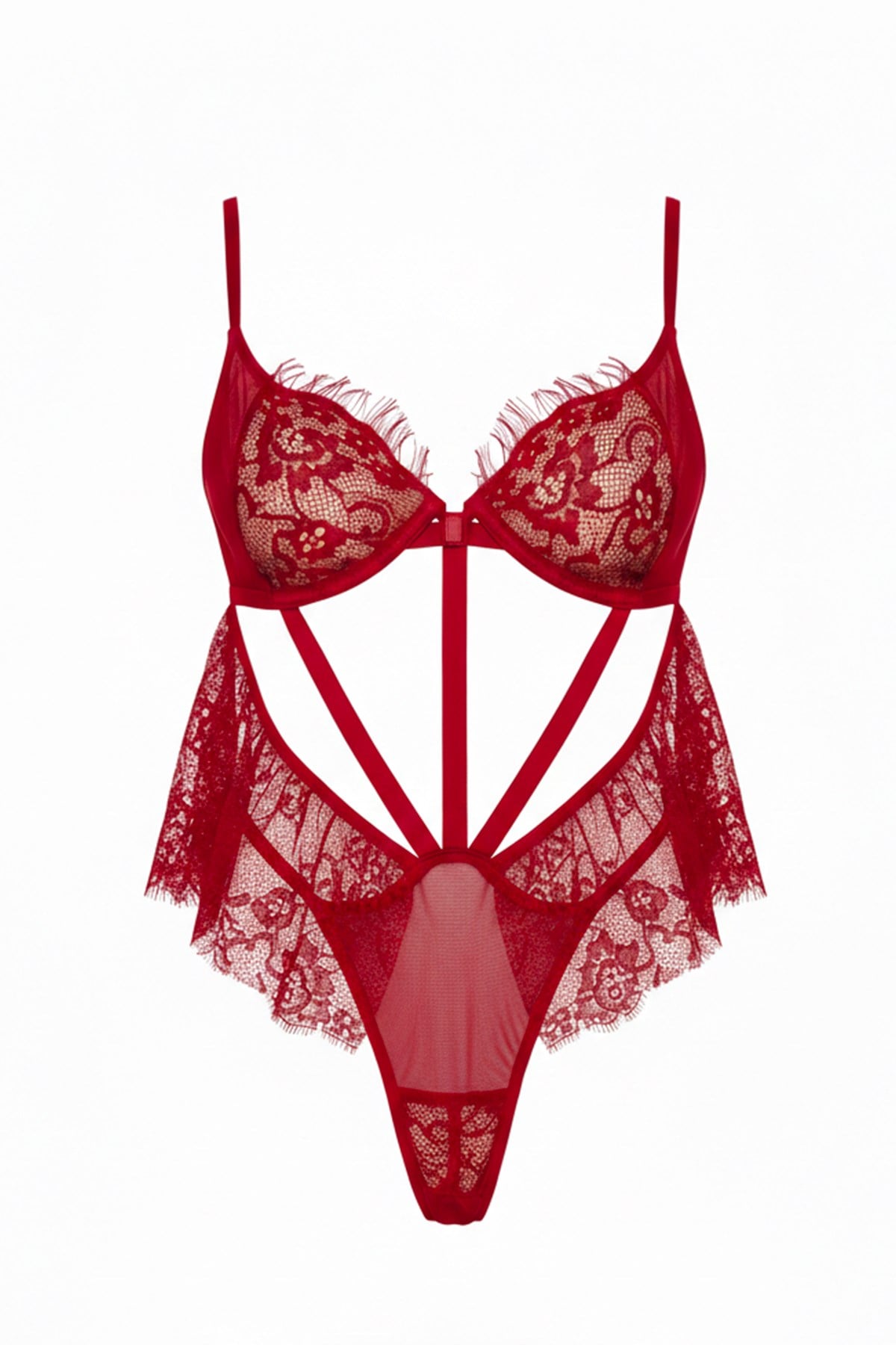 Dantel Detaylı Bodysuit Kırmızı