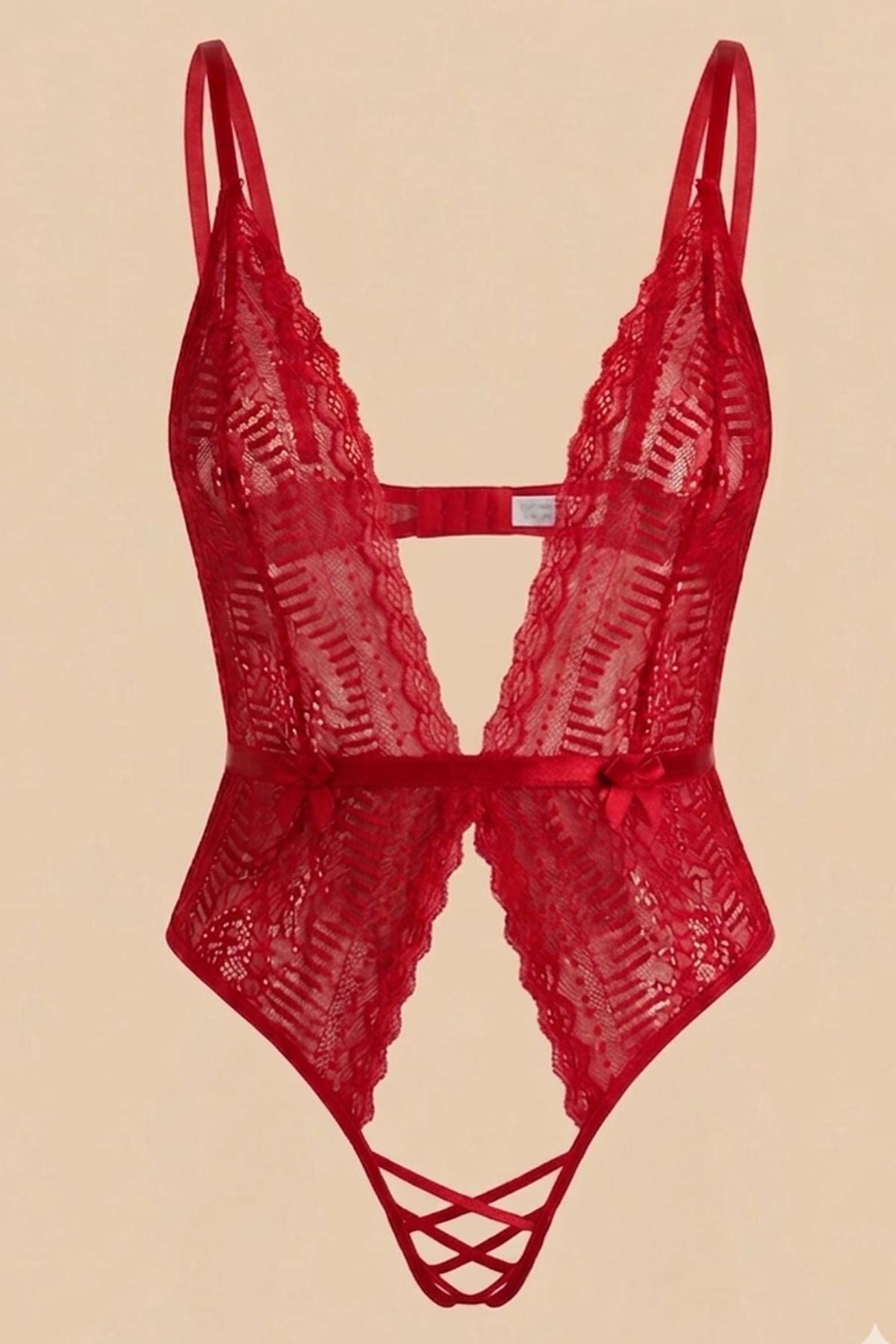 Derin Dekolte Detaylı Bodysuit Kırmızı
