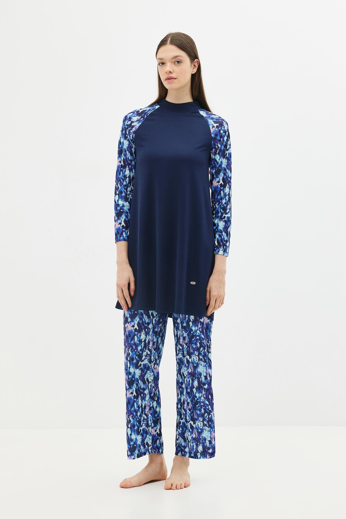 Desenli 4'lü Tesettür Mayo 1305 Koyu Lacivert