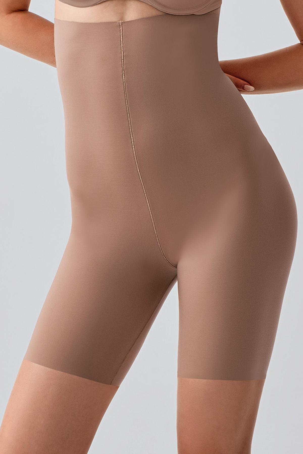 Dikişsiz Toparlayıcı Ultra Yüksek Bel Lazer Kesim Şortlu Korse C19210 Capucino